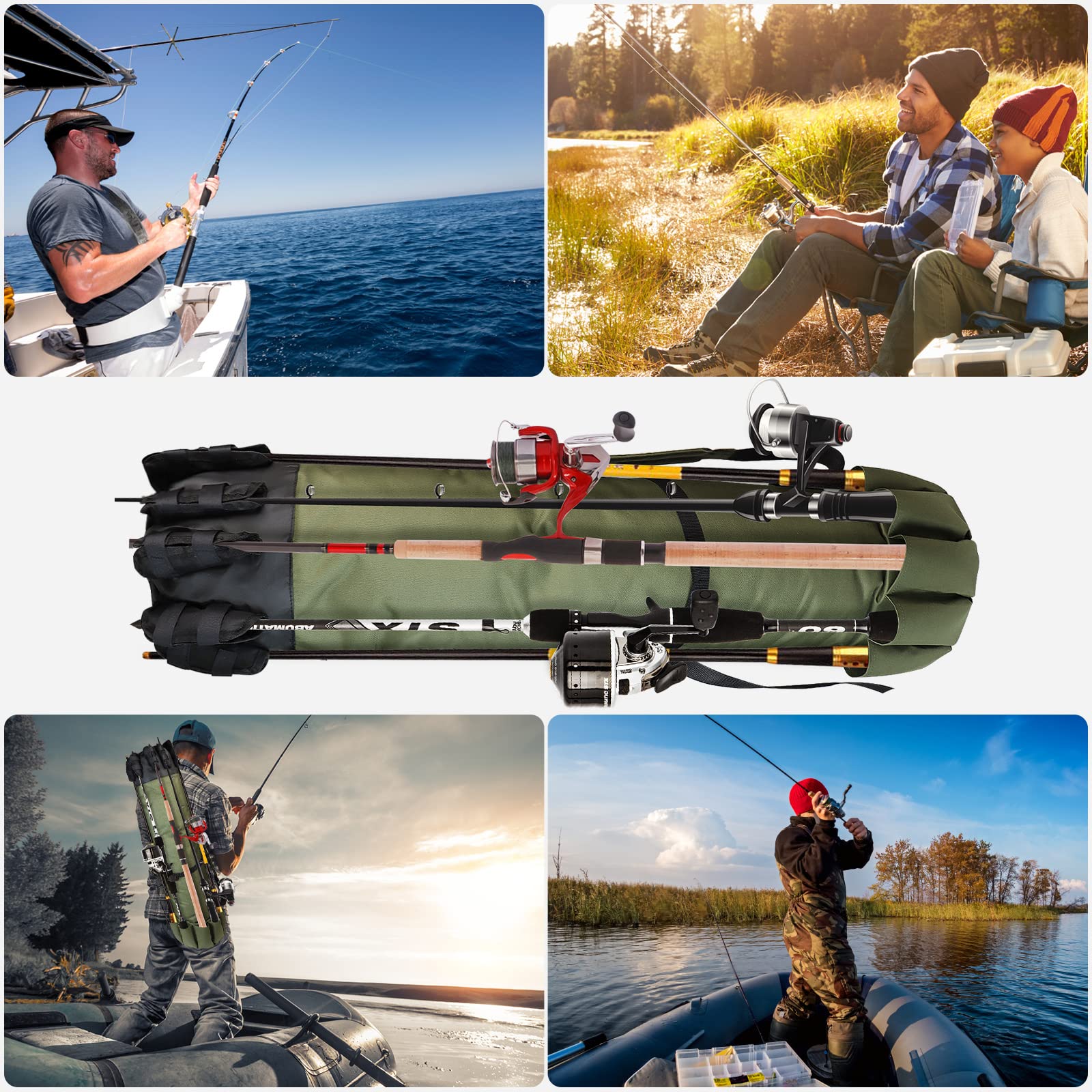 **FOUUAAOOU Fishing Rod Bag - Durable Folding Oxford Fabric Fishing Pole Case, Portable Fishing Gear for Men - Ideal for Travel, Storage & Fishing Gifts (Green)**