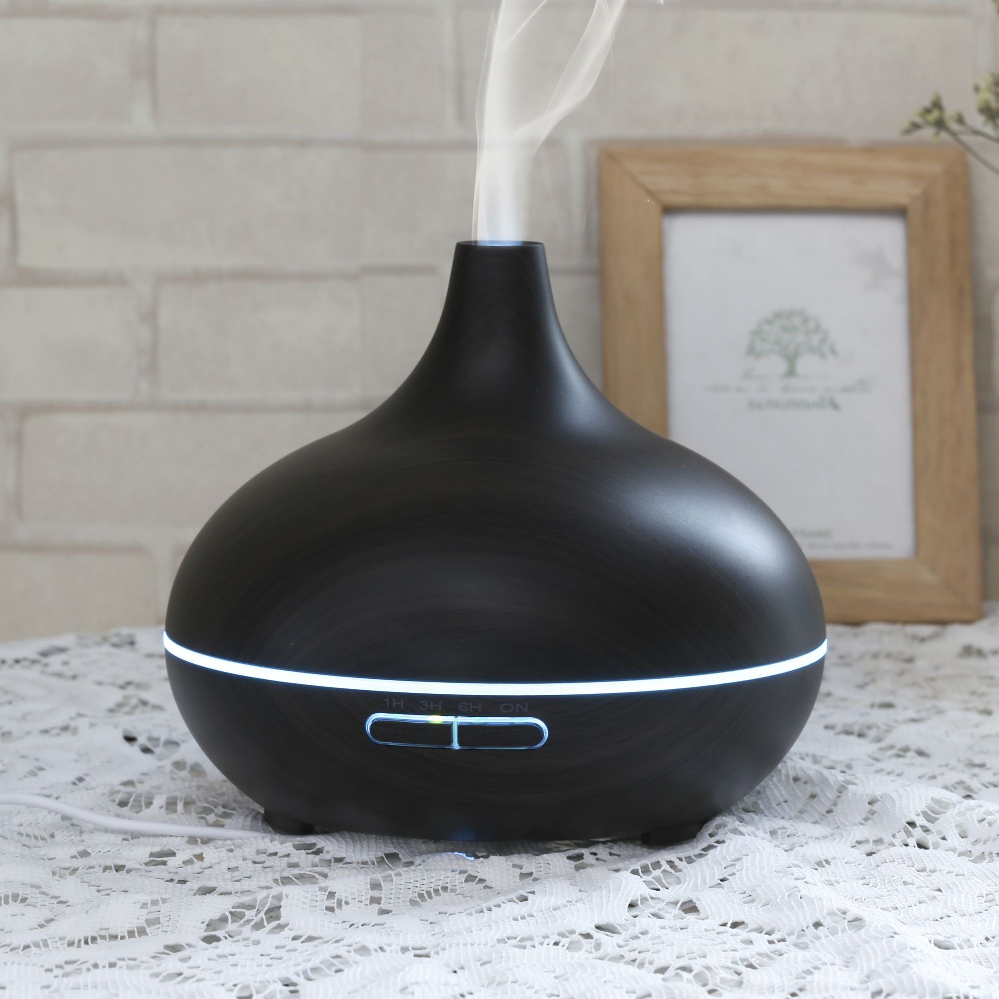 2 Pack EcoGecko Dark Wood Grain Ultrasonic Essential Oil Diffuser - Cool Mist Humidifier with Timer & 7 Color LED Lights for Home, Office, Bedroom, Nursery, Yoga Studio - Aromatherapy & Air Moisturizing Solution
