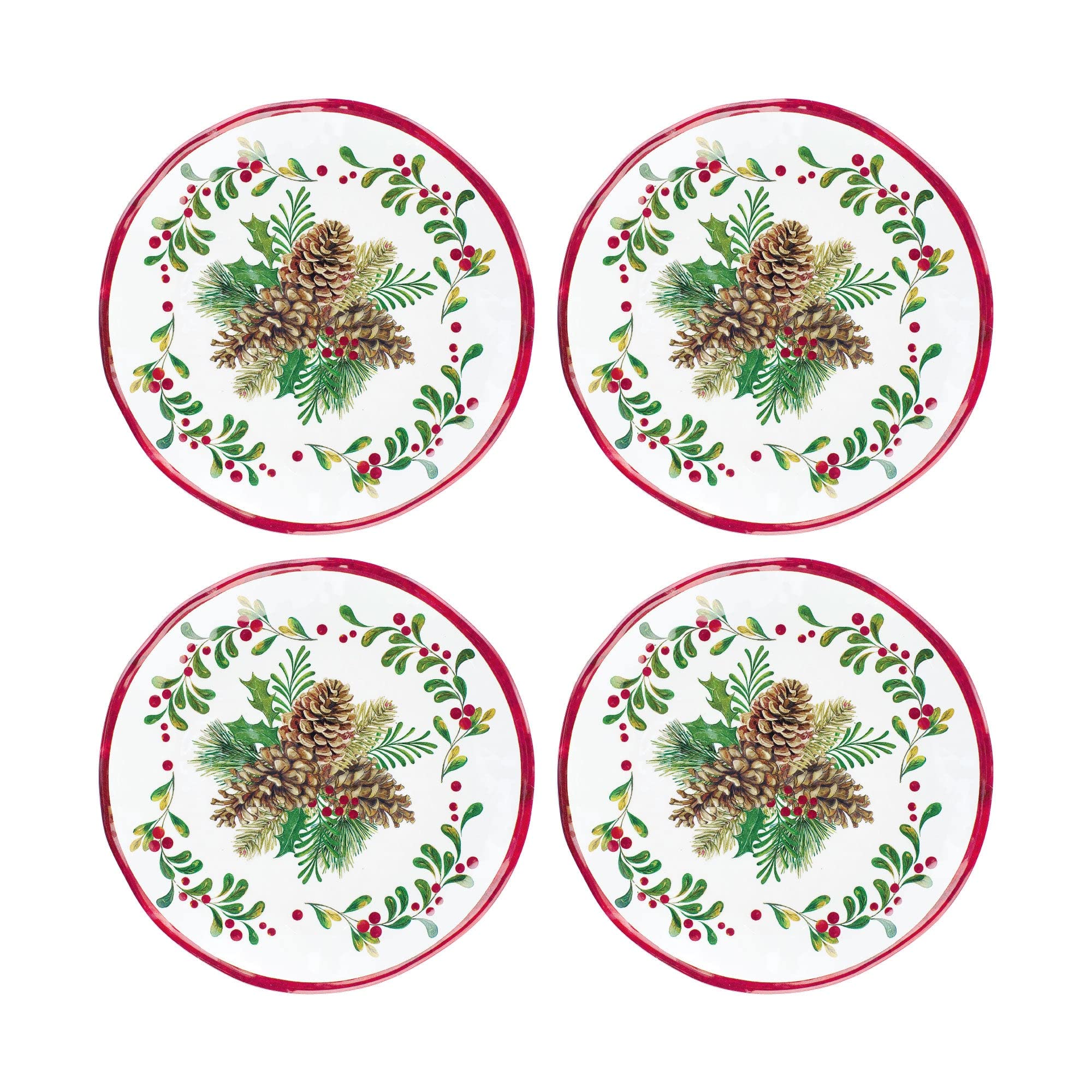 UPware 16-Piece Melamine Dinnerware Set - Shatterproof & Lightweight Tableware for 4, Includes Dinner Plates, Salad Plates, Dessert Plates & Bowls (Pinecone Design) - Perfect for Outdoor Dining, Picnics, Camping & Everyday Use