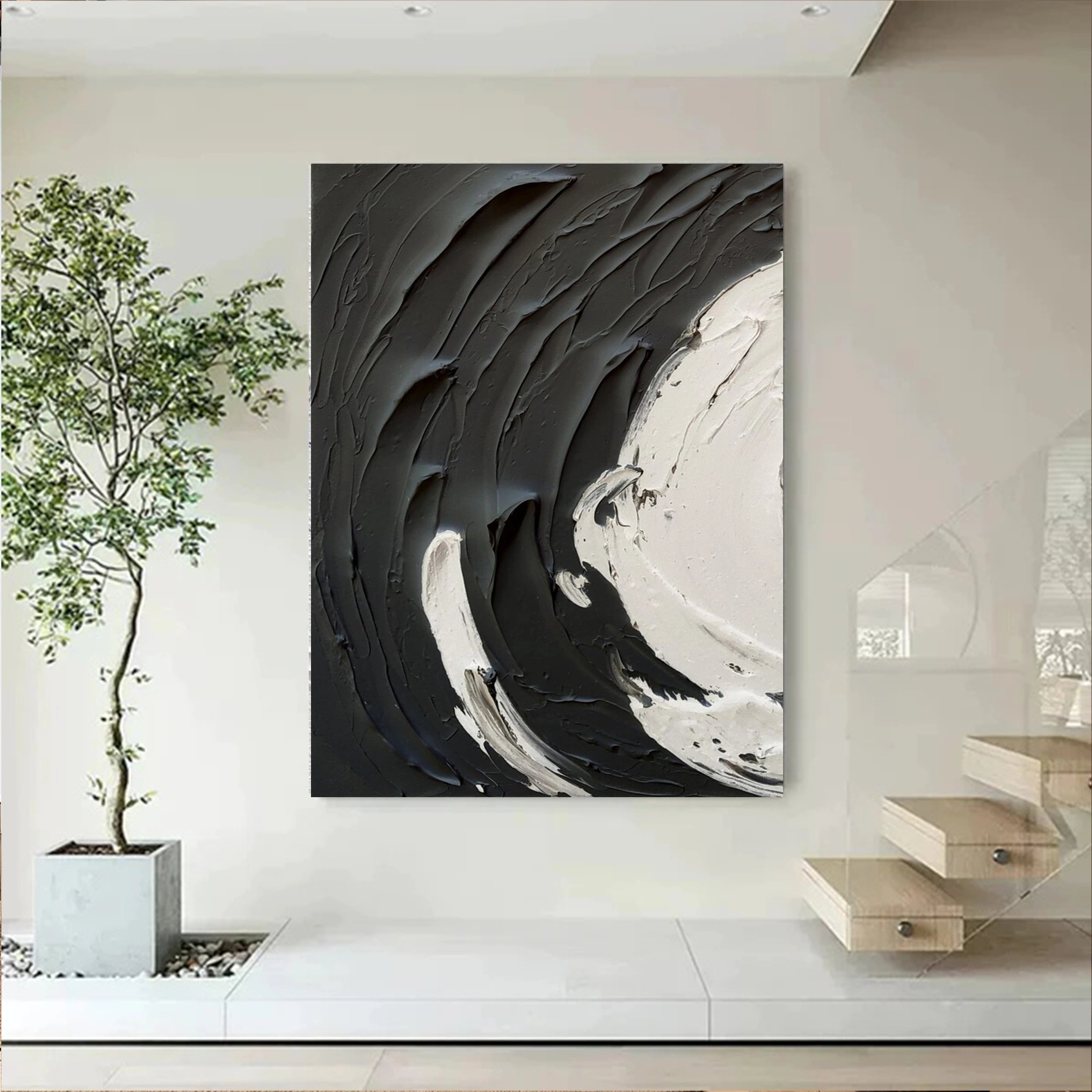 Black and White Textured Minimalist Wall Art Print #MZ071 - Modern Home Decor for Living Room, Bedroom & Office