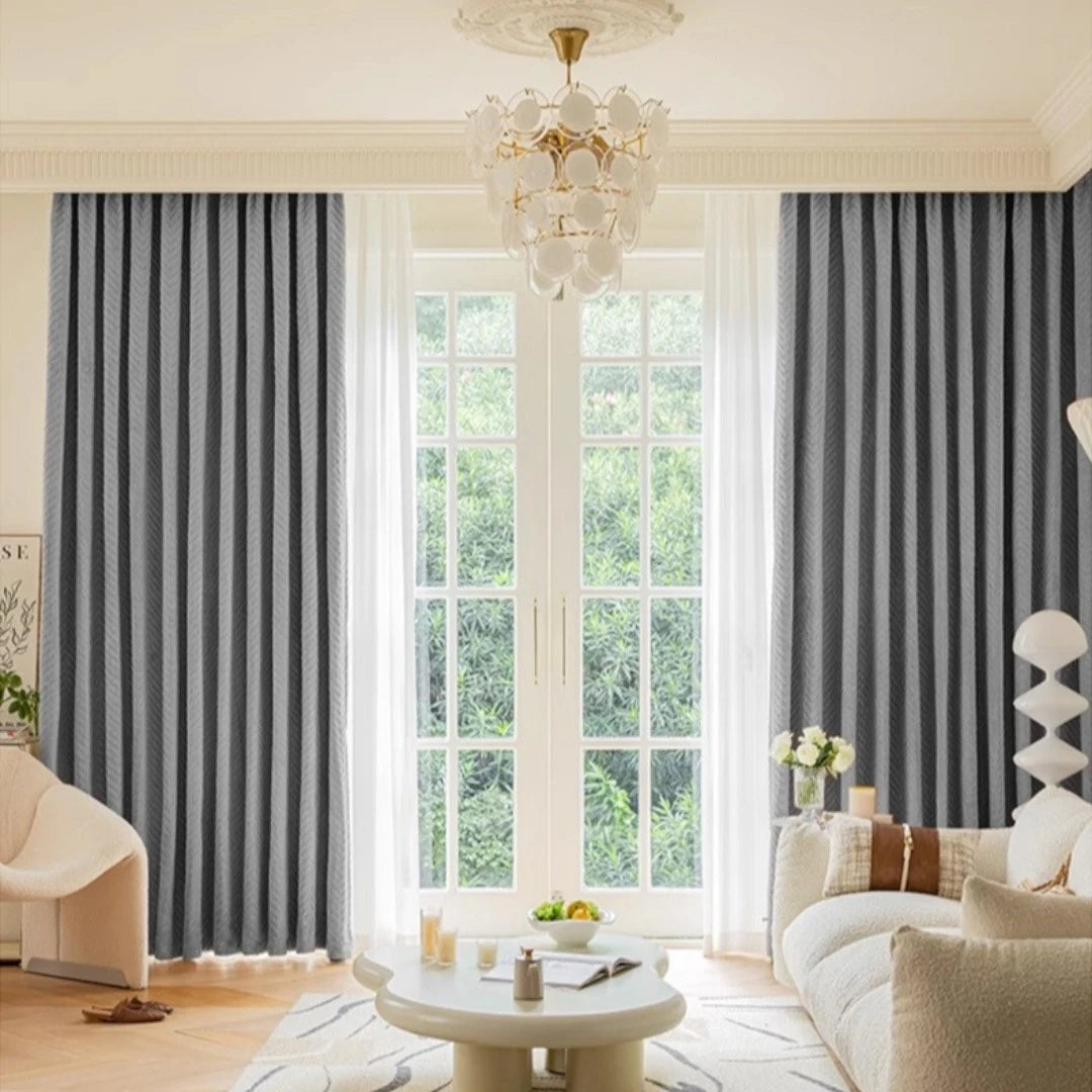 Judith Chevron Velvet Thermal Insulated Soundproof Blackout Curtains for Bedroom & Living Room - Energy Efficient Noise Reducing Window Treatment for Home Decor