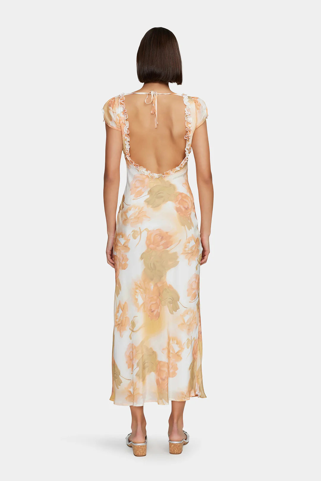Lottie Peachy Garden Cap Sleeve Midi Dress - Floral Print Summer Dress for Women, Perfect for Garden Parties, Brunch Dates & Outdoor Events