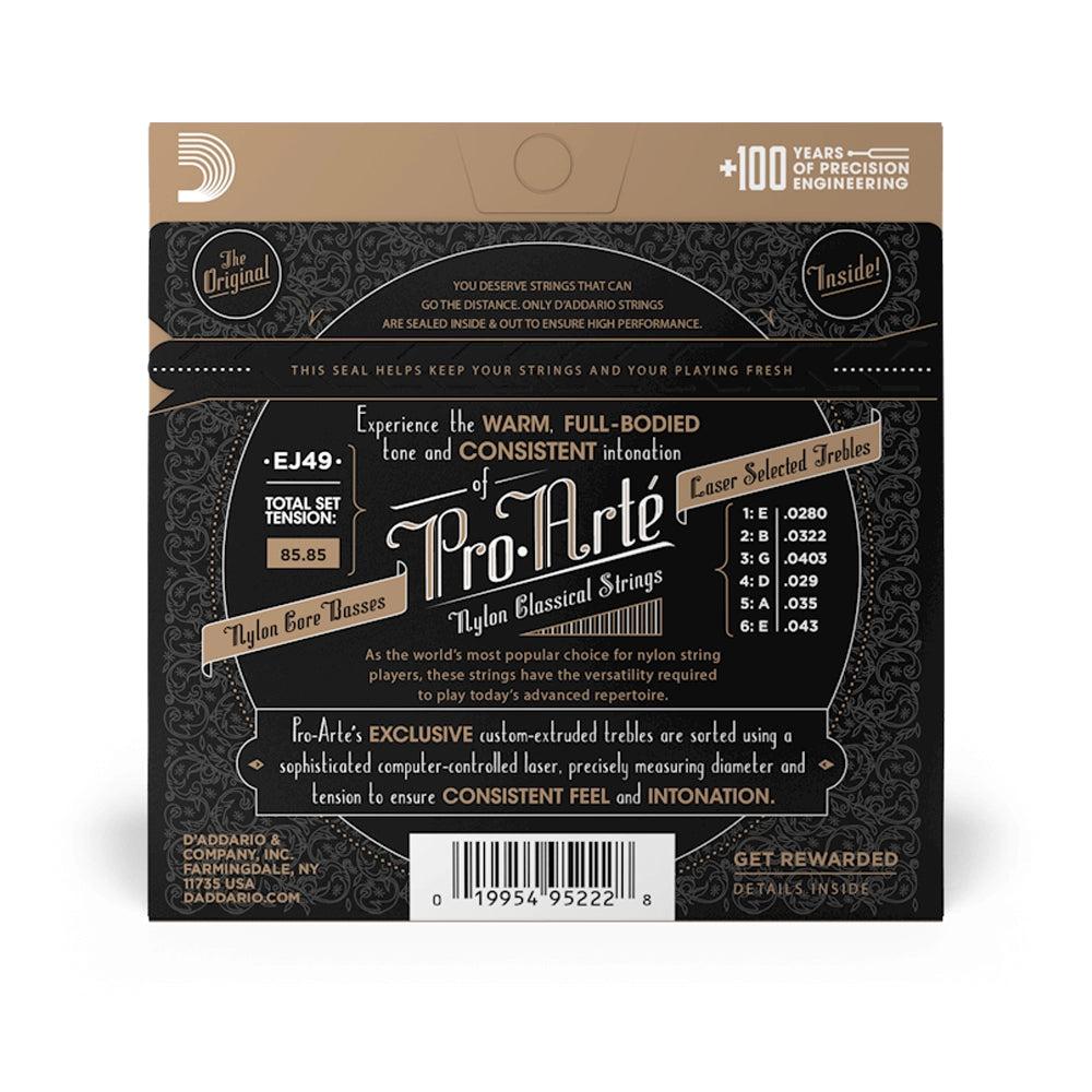 D'Addario Pro Arte Normal Tension Black Nylon Trebles Classical Guitar Strings - Premium Quality for Professional Performance & Warm Tone | Perfect for Classical, Flamenco & Fingerstyle Playing