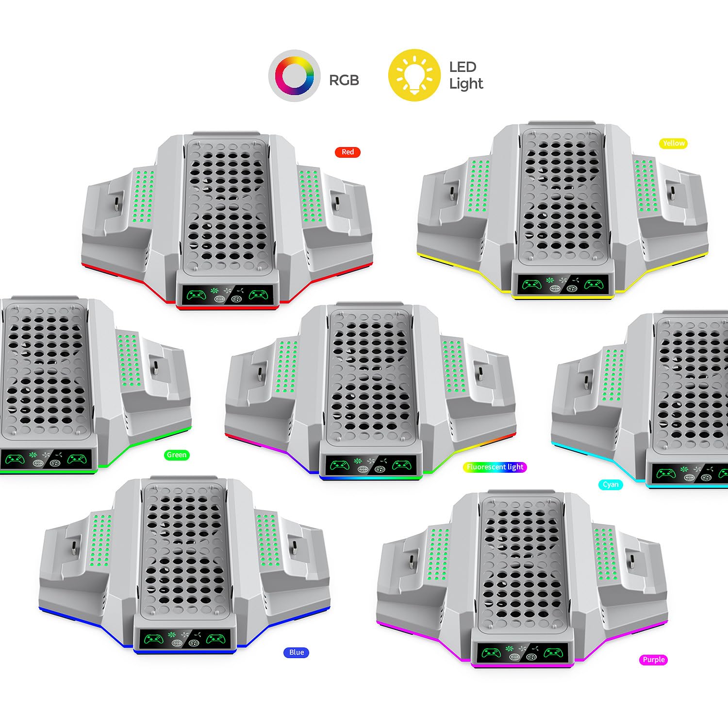 Xbox Series S Cooling Stand with RGB Lights - Dual Controller Charger & Cooling Fan Accessory - Includes 2 Rechargeable Battery Packs (White) - Perfect for Gaming Sessions & Console Protection