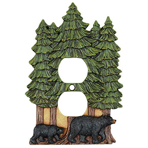 Black Forest Decor Bear & Pine Trees Outlet Cover - Rustic Wall Plate for Cabin, Lodge, or Home Decor - Great for Living Room, Bedroom, or Office