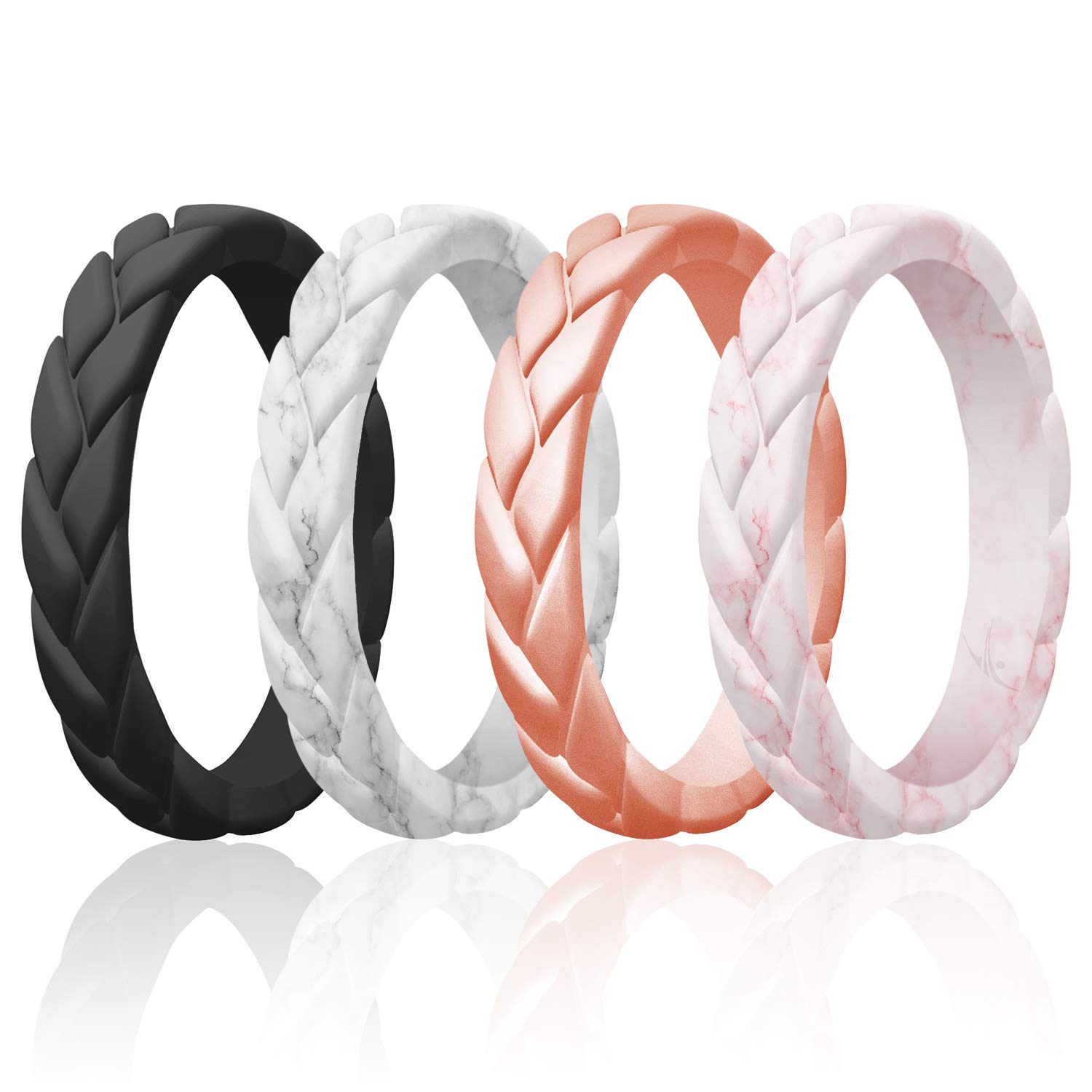 ROQ Thin Silicone Wedding Bands for Women - Elegant Rubber Bridal Jewelry Set, Promise & Anniversary Rings (Flame Leaves Collection) - Stackable Rings for Daily Wear, Gym, Swimming & Outdoor Activities