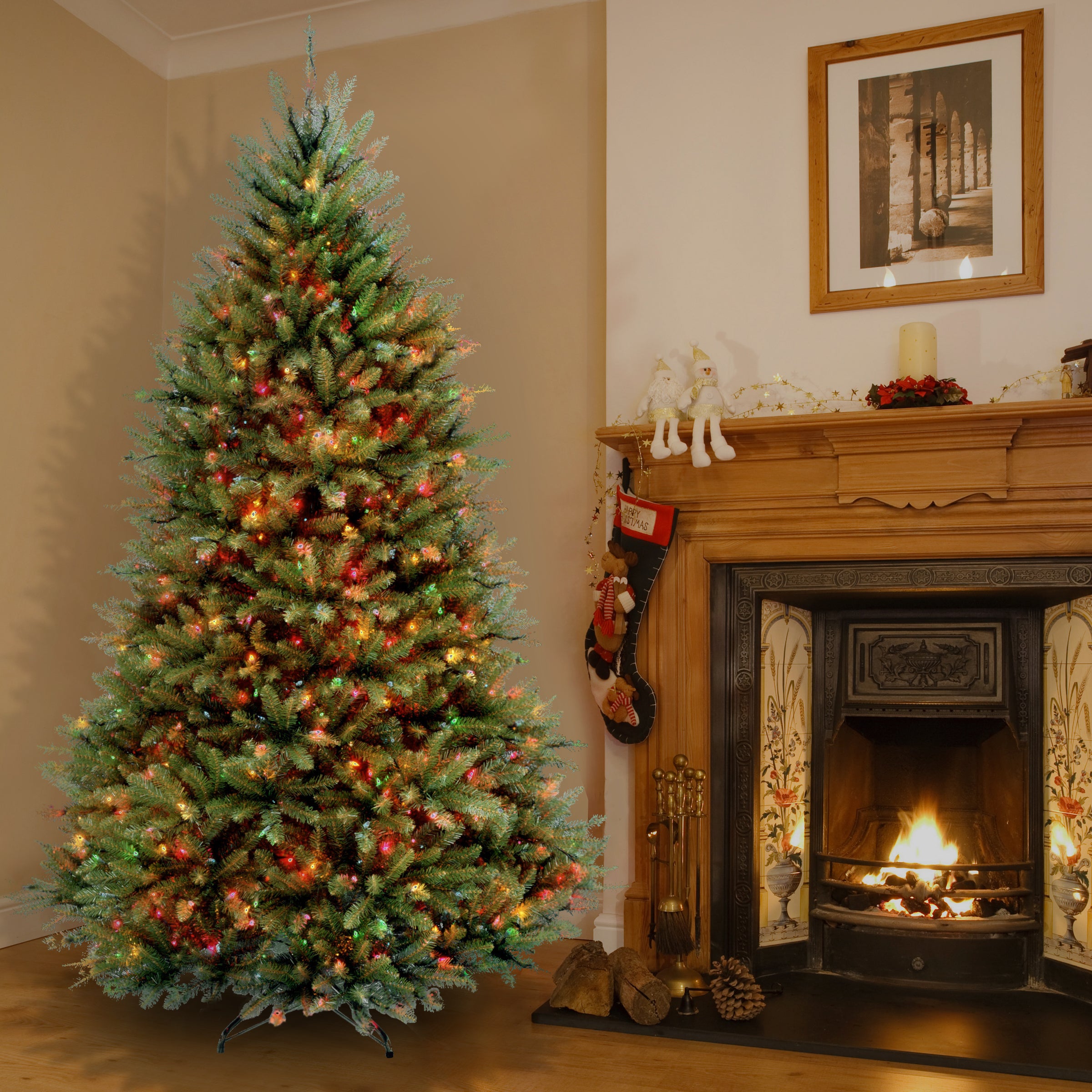 7 ft. Pre-Lit Dunhill Fir Artificial Christmas Tree with 500 Multicolor LED Lights - Perfect for Living Room, Office, and Holiday Decorations