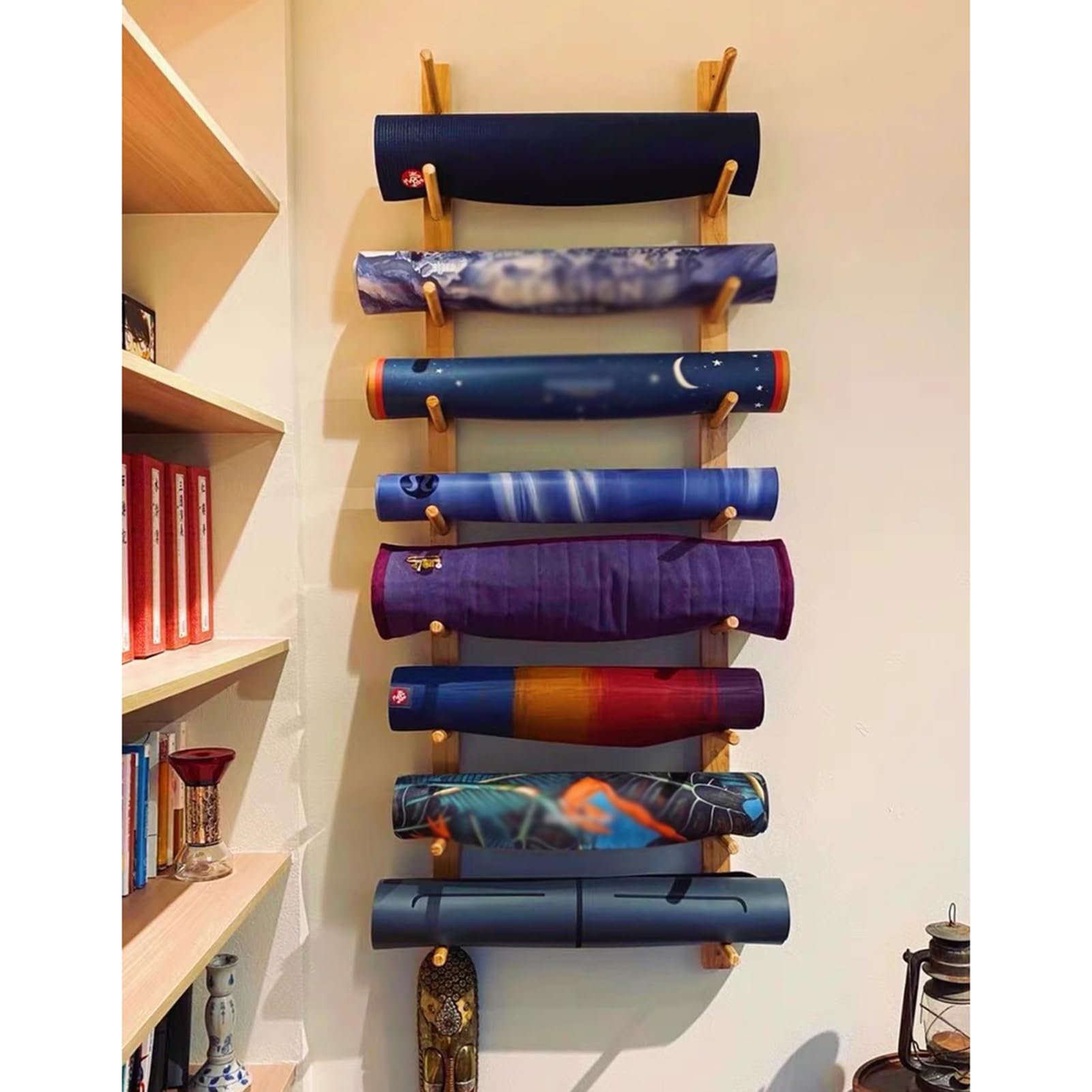 Wall Mount Yoga Mat Storage Rack - Space Saving Exercise Mat Hanger & Foam Roller Holder - Perfect for Home Gym, Yoga Studio & Fitness Class Organization