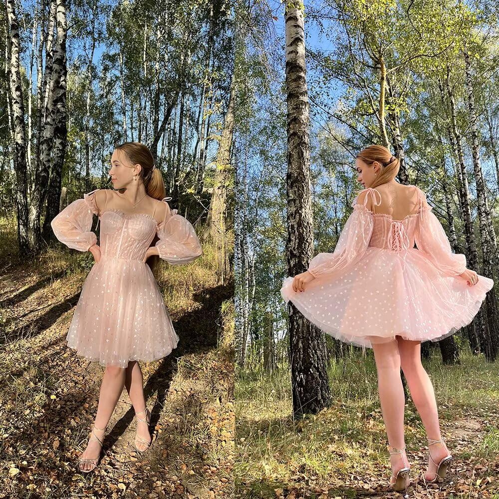 Elegant Women's Tulle Homecoming Dress with Puffy Sleeves & Sweetheart Neckline - Short Prom Party Gown for Dances, Weddings & Special Occasions