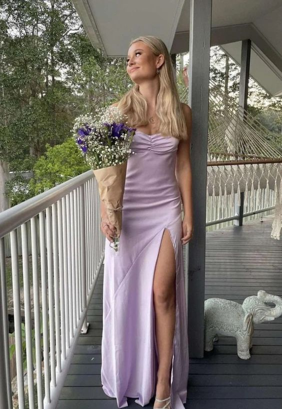 Lilac A-Line Spaghetti Strap Maxi Prom Dress J4192 - Elegant Formal Gown for Homecoming, Prom Night, and Special Occasions