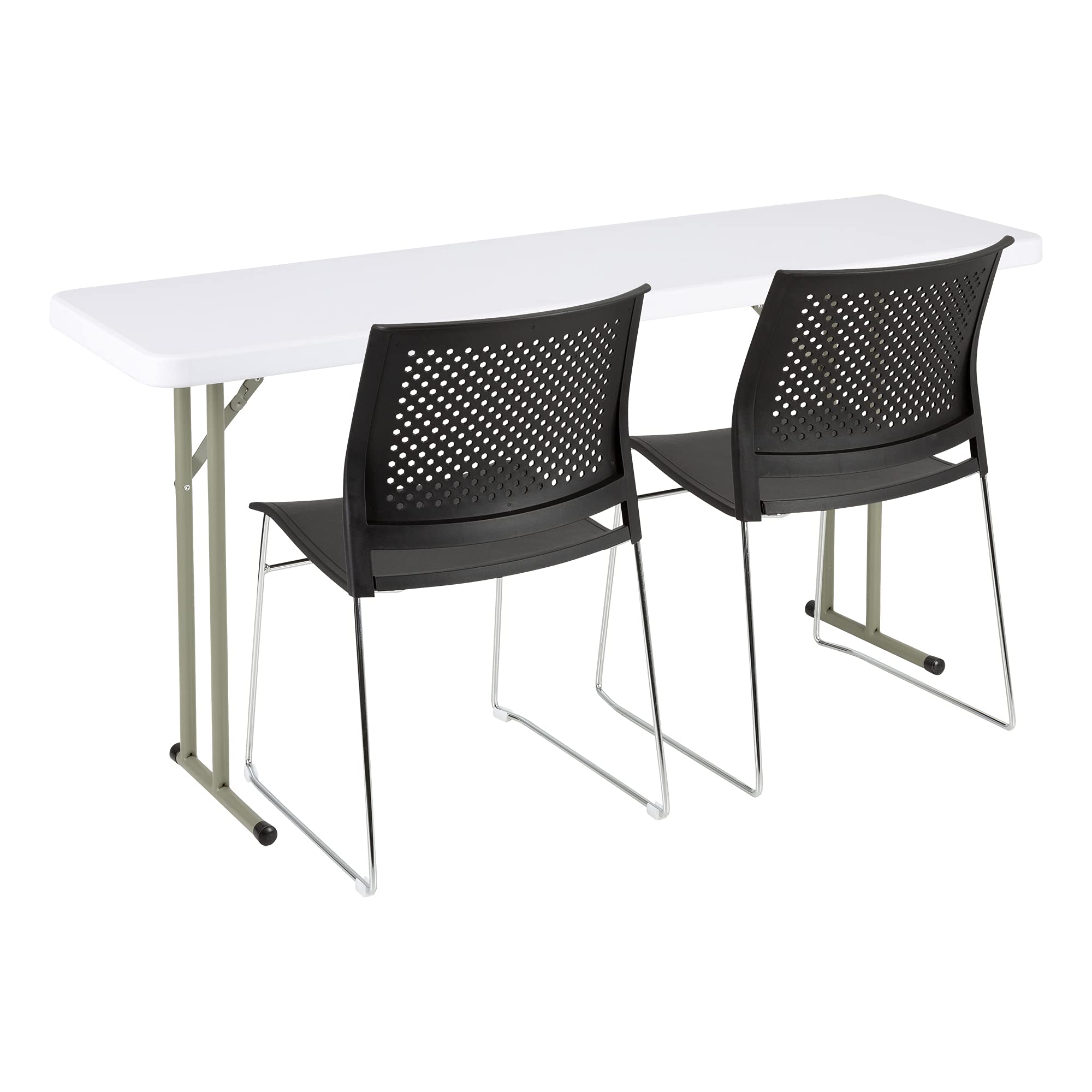 Norwood 5ft Folding Table Indoor Outdoor - Heavy Duty Blow Molded Plastic Training & Event Table - White - Perfect for Classrooms, Meetings, and Outdoor Gatherings
