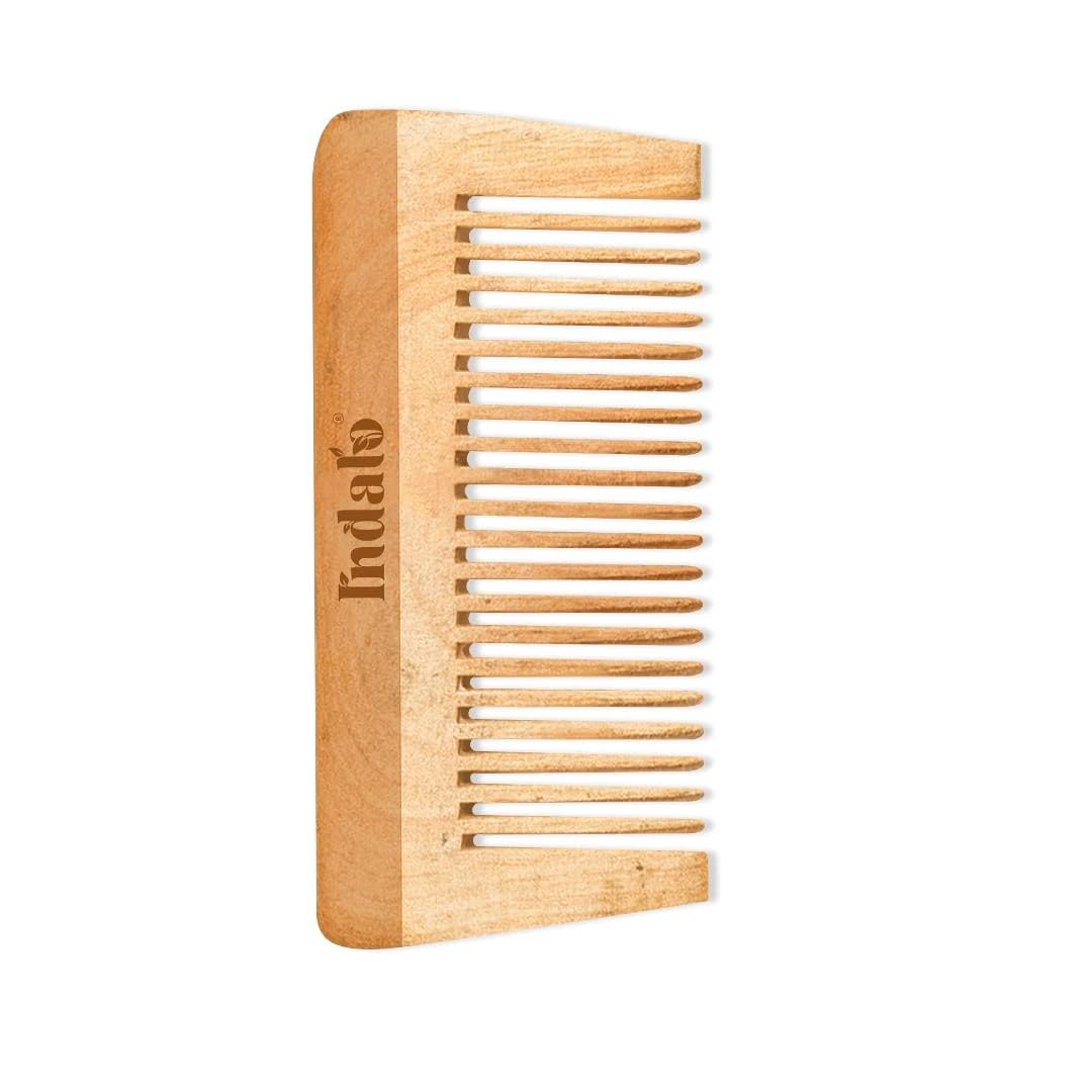 Indalo Kacchi Neem Wooden Comb for Men & Women – Natural Hair Care Comb Reduces Hair Fall, Breakage & Dandruff – Ayurvedic Wood Comb for Healthy Scalp & Shiny Hair – Perfect for Daily Hair Detangling & Scalp Massage at Home or Travel