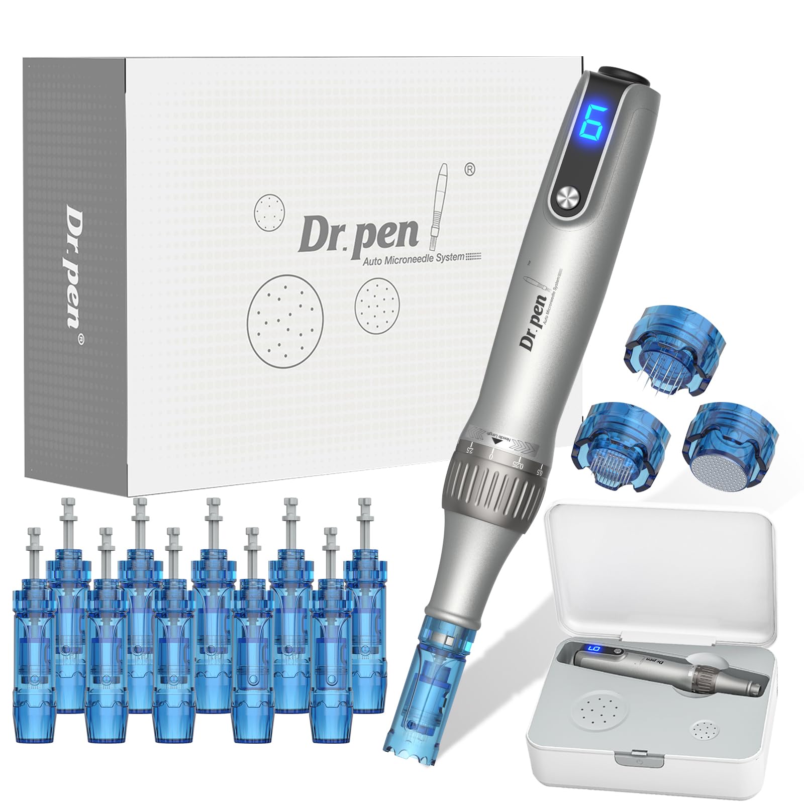 Professional M8S Microneedling Pen - 6-Speed Adjustable Derma Roller with 10 Replacement Needle Heads for Face & Body - At-Home Skin Care Device for Wrinkles, Acne Scars & Hair Growth - Perfect Beauty Tool for Women & Men | Use for Facial Rejuvenation, Anti-Aging & Skin Tightening