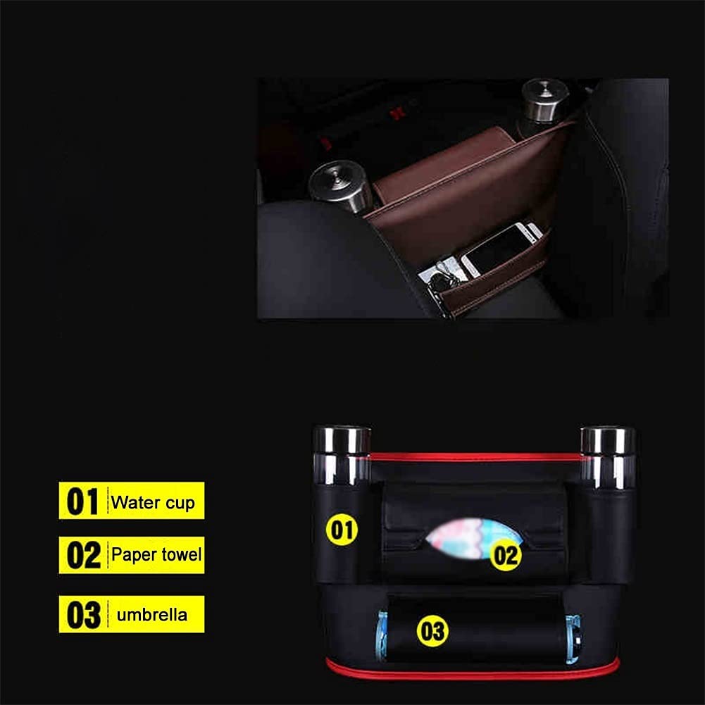 Premium PU Leather Multifunction Car Handbag Holder - Large Capacity Seat Back Organizer Bag with Storage Pockets for Purse, Phone & Accessories | Fits Between Car Seats (Black, Deluxe Size) - Perfect for Road Trips, Commuting & Family Travel Organization