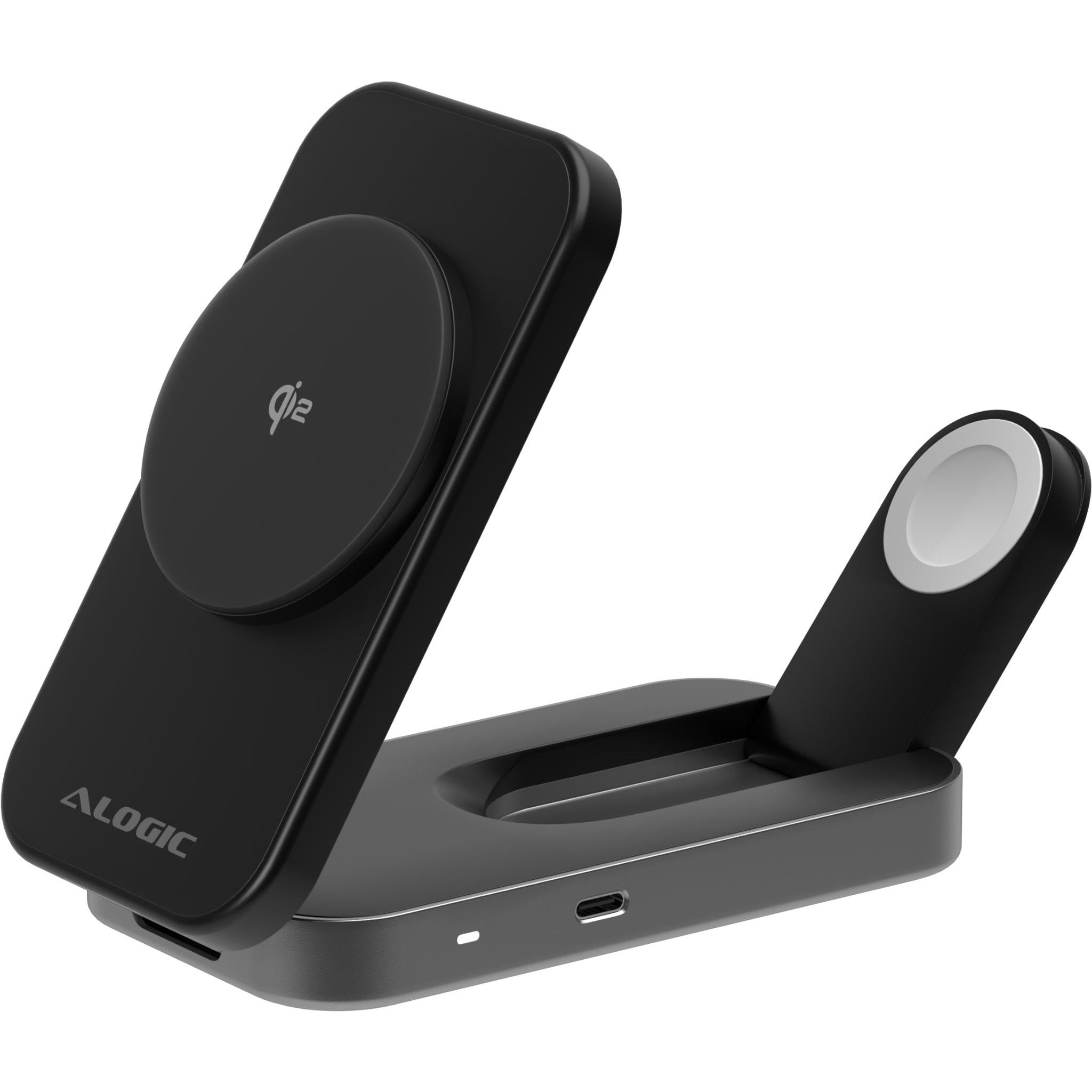 Alogic Flip 2-in-1 Qi2 Wireless Charging Stand for iPhone & Android - Fast Wireless Charger with Stand & Pad (Black) - Perfect for Home, Office & Travel Charging