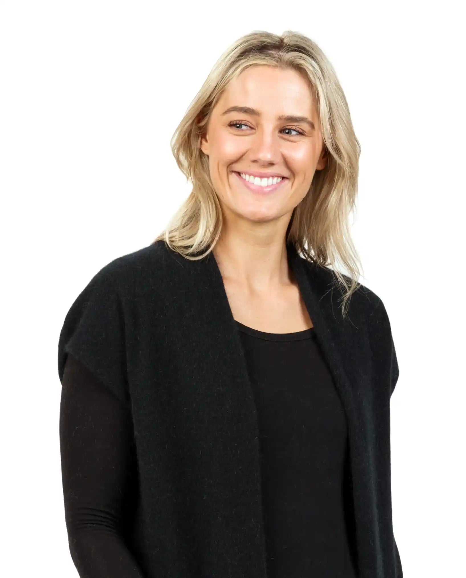 Stylish Black Women's Long Vest in Premium Possum Merino Wool - NB890 | Perfect for Winter Layering & Outdoor Activities