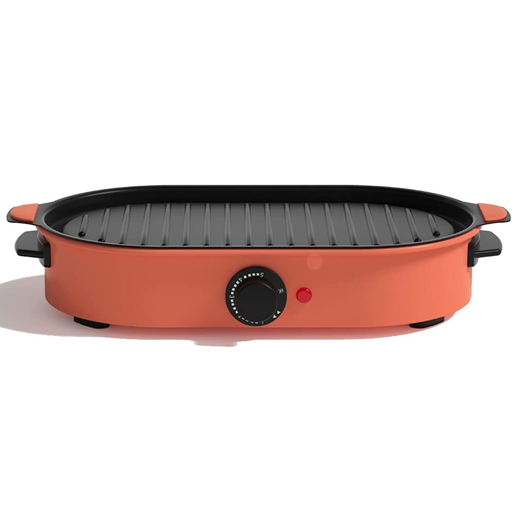 Nanusp Electric Grill - Smokeless Indoor BBQ Grill Machine with Adjustable Temperature, 41 x 21.5 x 7.5cm, Orange - Perfect for Home Kitchen, Camping & Small Space Cooking