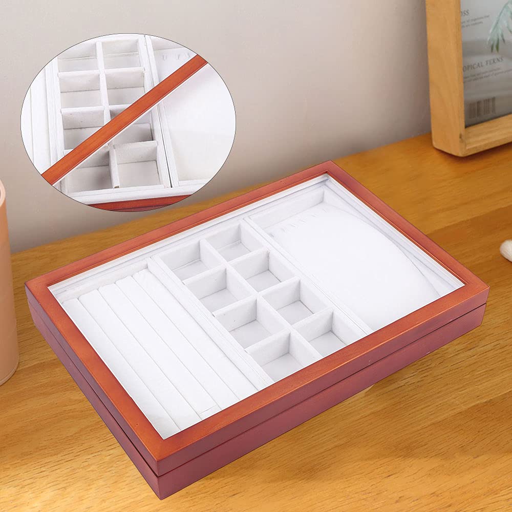 Wooden Jewelry Box Organizer for Women & Girls - 3 Drawer Necklace Earring Ring Storage with White Microfiber Lining & Dust Cover | Jewelry Display Case for Home, Travel & Gift Giving