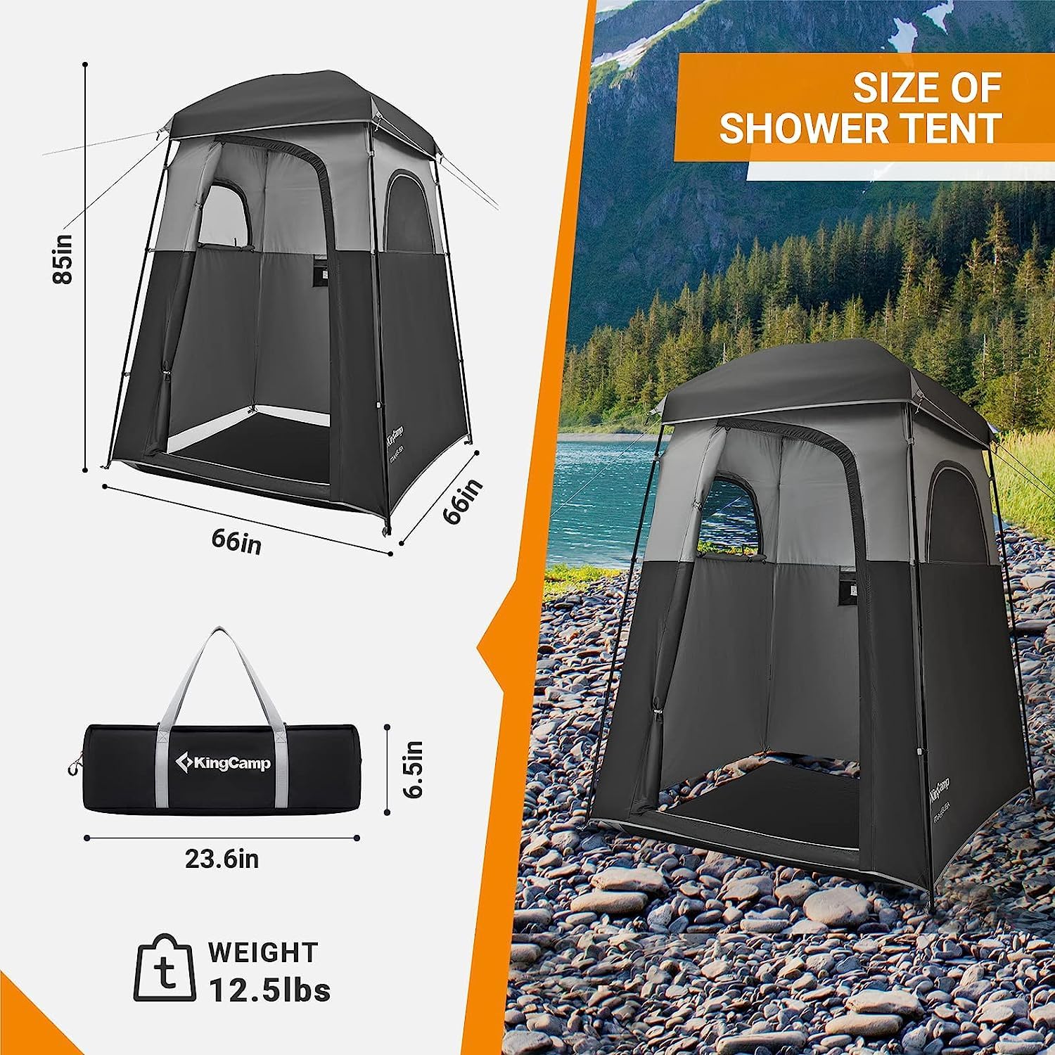 KingCamp Portable Camping Shower Tent with Waterproof Shower Bag - Outdoor Privacy Shelter for Camping, Beach, Hiking & Backpacking