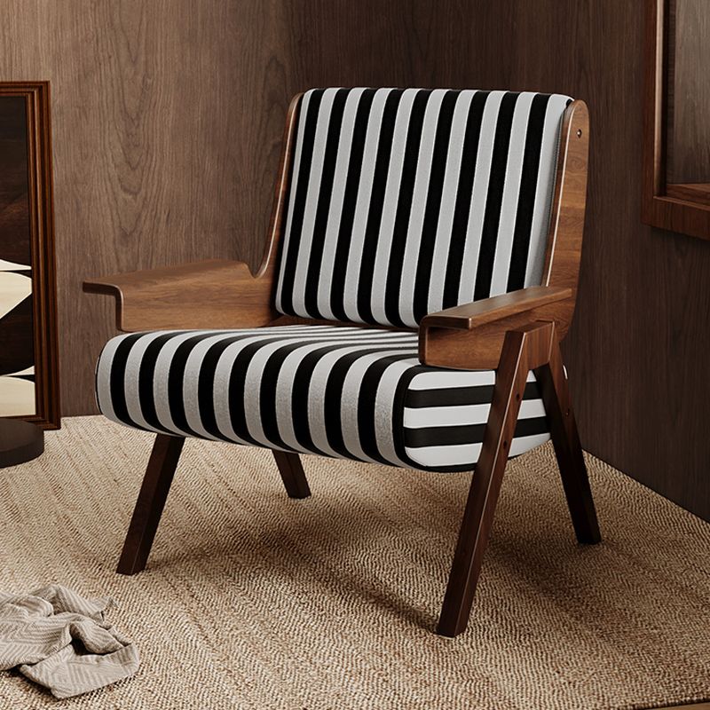 Modern Abstract Striped Solid Color Black Olive Green Armchair with Fixed Back and Arms - Stylish Living Room Chair for Home Office Lounge Reading Nook