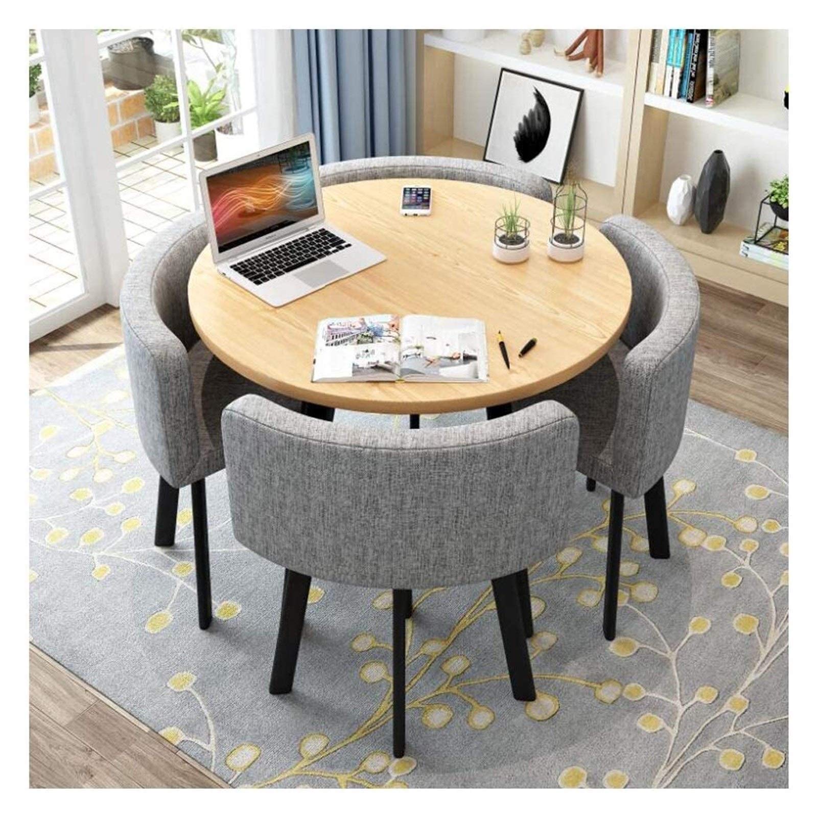 Modern Round Wooden Kitchen Table and Chairs Set - 5 Piece Dining Furniture for Home, Office, Meeting Room, Tea & Coffee Shop - Perfect for Small Spaces, Family Meals, and Casual Gatherings