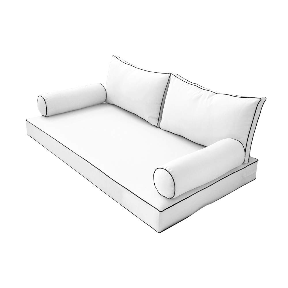 Prolinemax Outdoor Style 2 Twin-XL Contrast Trim Daybed Mattress Bolster Pillow Fitted Sheet Cover Only - AD106 | Perfect for Patio Furniture, Guest Beds & Dorm Rooms