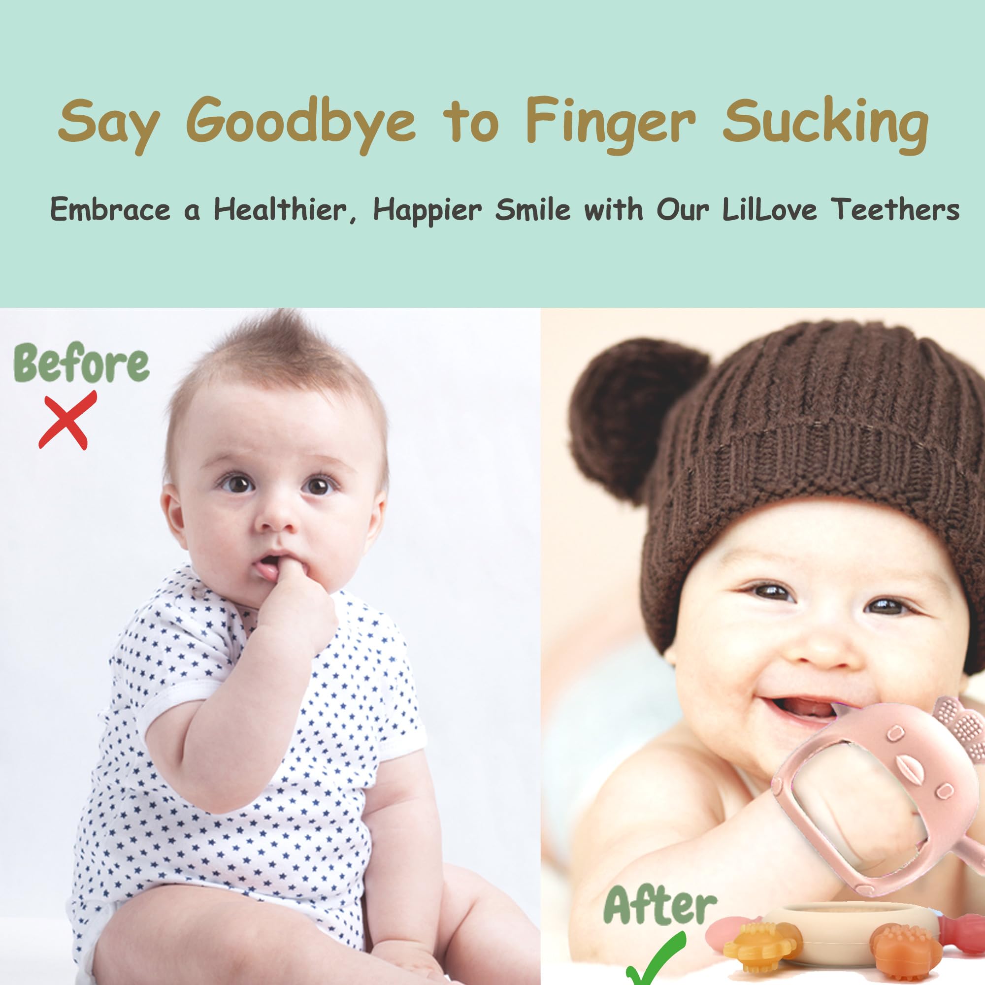Komfy LilLove Baby Teething Toys - No Drop Teether & Ring Teether for Infant Teething Relief (0-12 Months) | Non-Toxic, BPA-Free & CPC Certified | Perfect for Soothing Sore Gums at Home or On-the-Go - 2 Pack Set