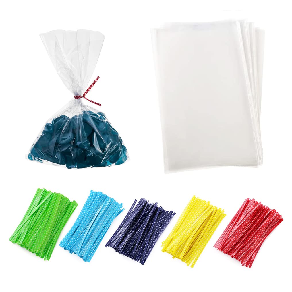 Newkita 100 Pack 6x10 Inch Clear Cellophane Bags with 4