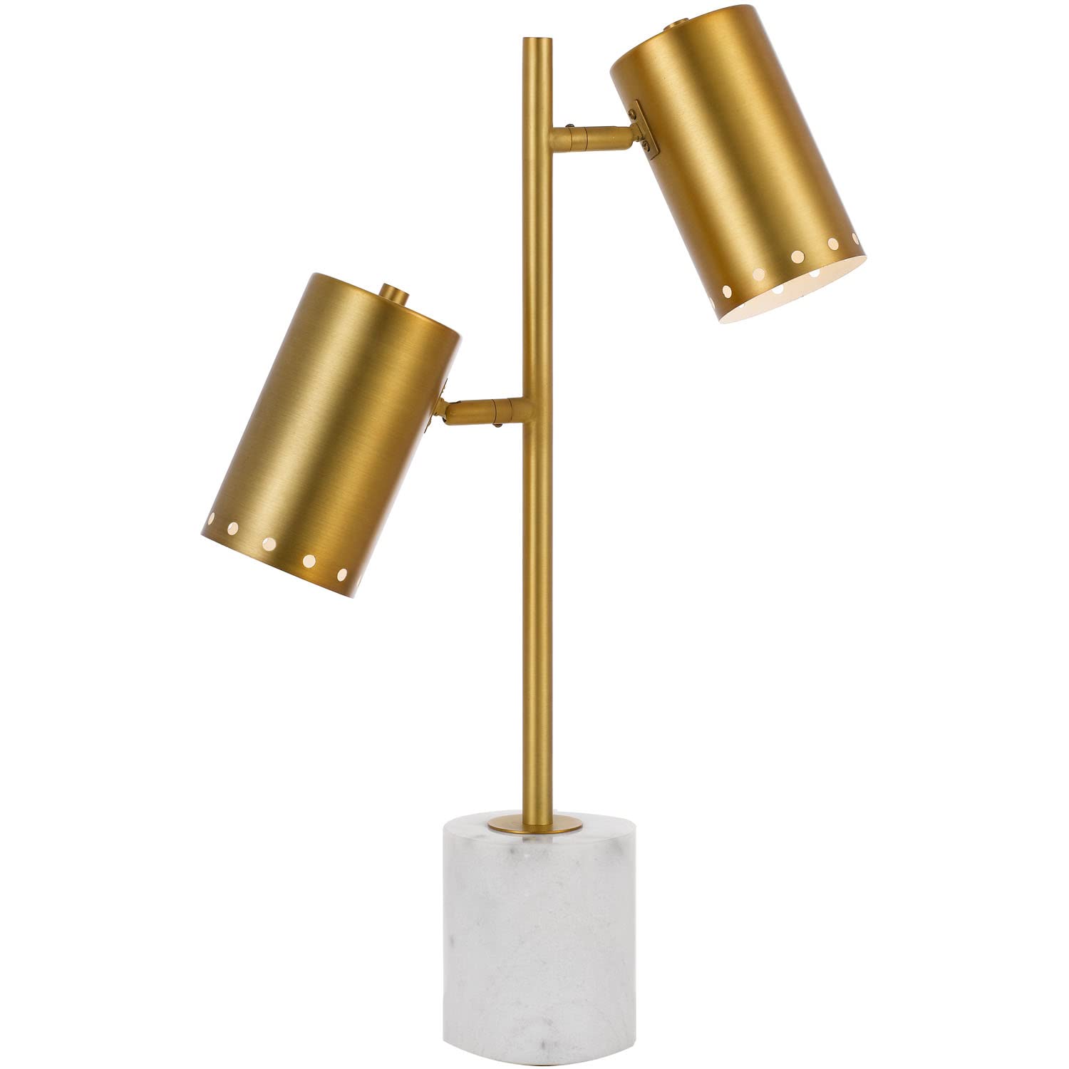 Derry 2-Light Plug-in Table Lamp with Rocker Switch - Adjustable Metal Shades, Marble Base & Matte Gold Finish - Perfect for Bedroom Nightstand, Living Room End Table or Office Desk Lighting