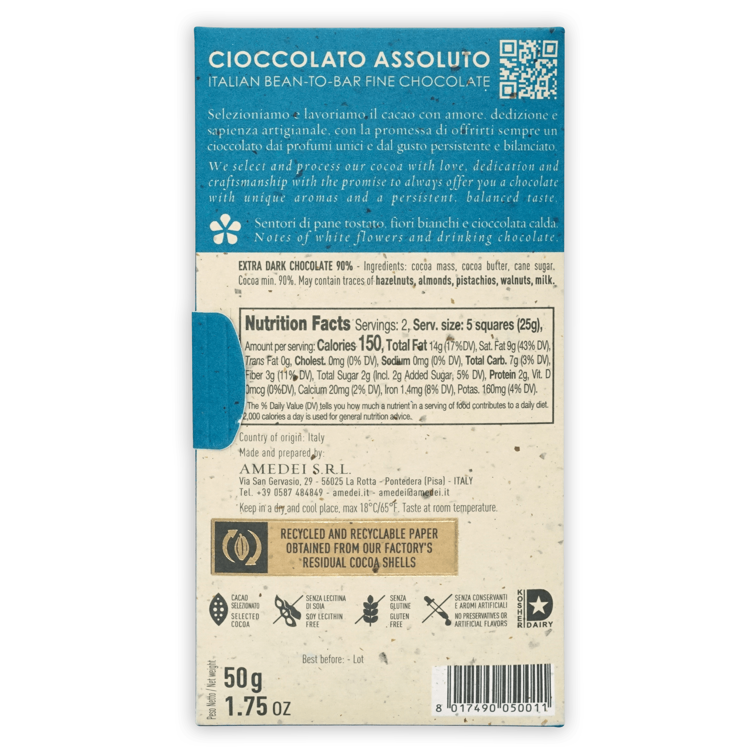 Amedei Toscano Black 90% Dark Chocolate Bar - Premium Italian Gourmet Chocolate for Baking, Gifts & Desserts | Perfect for Valentine's Day, Christmas & Special Occasions