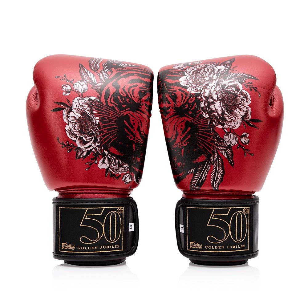 Fairtex Golden Jubilee Premium Muay Thai Boxing Gloves - Limited Edition Syntek Leather Training & Competition Gloves for MMA, Kickboxing | Heavy-Duty Imported Boxing Equipment for Fighters & Athletes | Perfect for Gym Workouts, Sparring & Martial Arts Training
