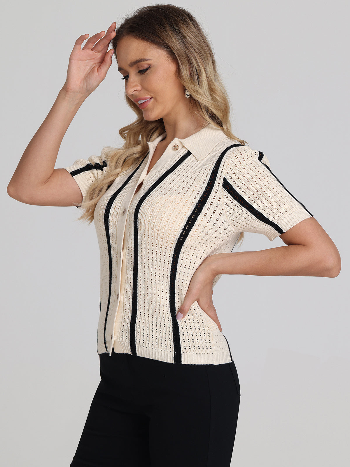 Jada Women's Stripe Polo Button Down Shirt - Casual Office Wear & Summer Fashion Top