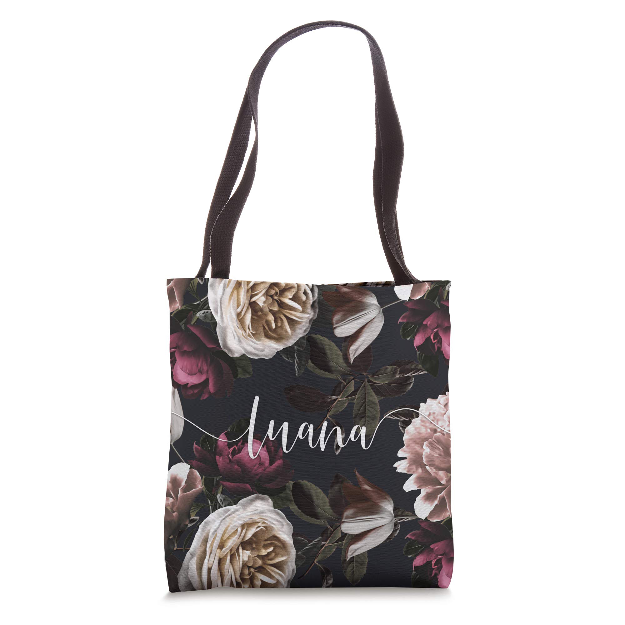 Luana - Elegant Floral Rose & Peony Personalized Name Tote Bag for Women | Customized Gift for Mom, Daughter, Birthday, Wedding | Perfect for Shopping, Beach & Work Commute