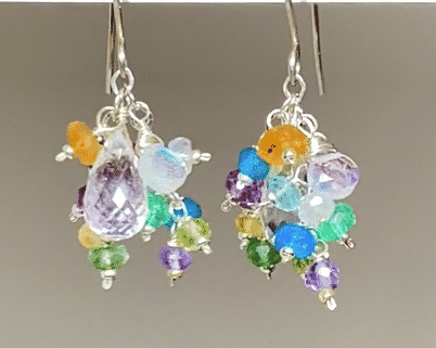 Crystal Quartz Dangle Earrings with Multi Gemstone Cluster in Sterling Silver | Elegant Jewelry for Women | Perfect for Parties, Weddings & Special Occasions