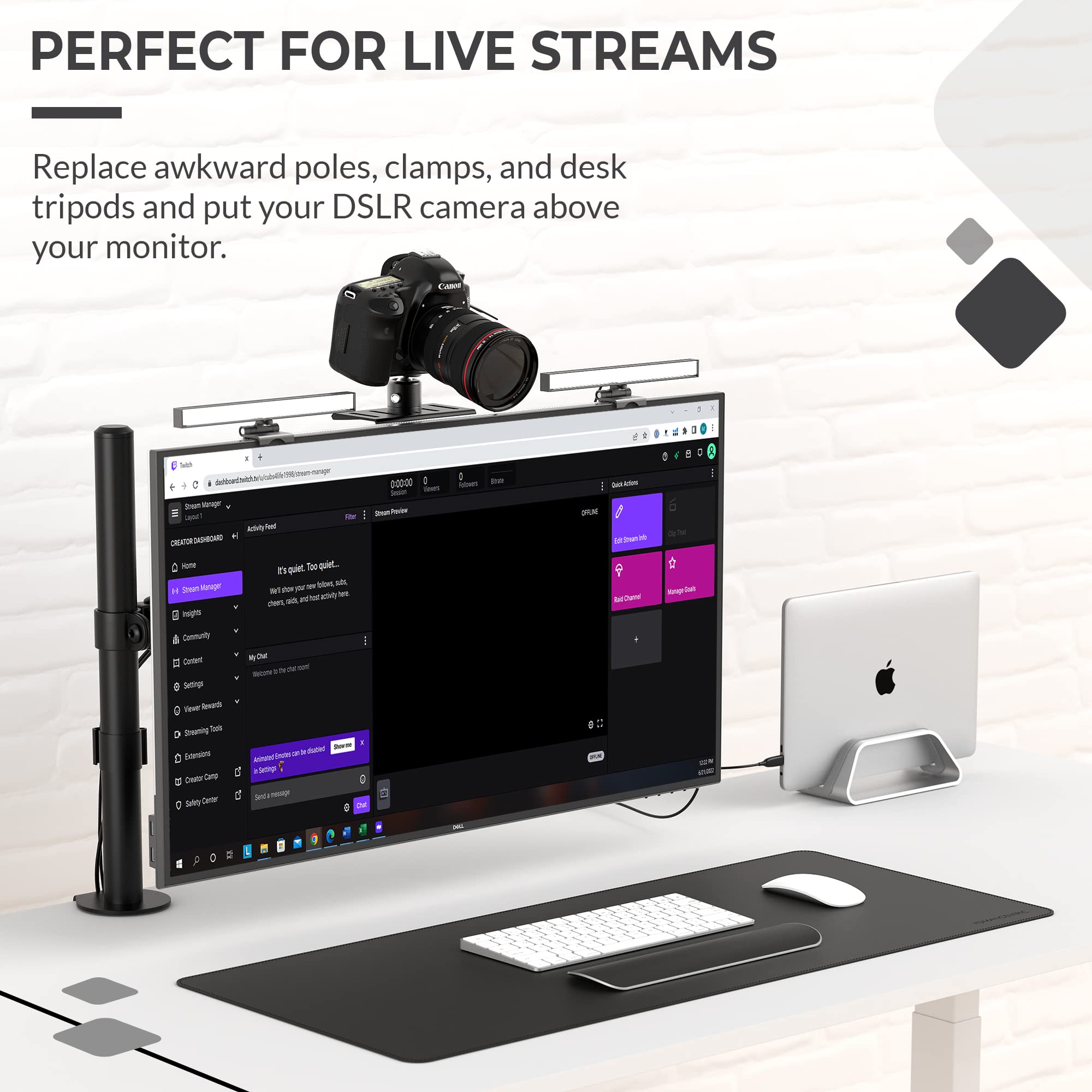 HumanCentric DSLR Monitor Mount - Compact Aluminum VESA Arm Desk Mount for Camera, Webcam & Microphone (100x100mm) - Perfect for Streaming, Video Calls & Content Creation - Hardware Included