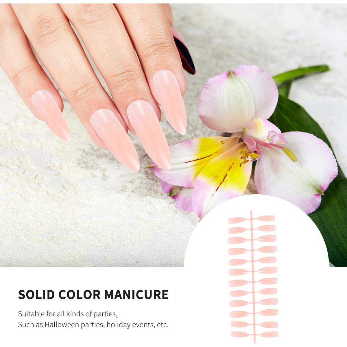 72pcs Acrylic French False Nails - Pointed Nail Tips for Halloween, Manicure, Nail Art & Costume - Pink ABS Nail Stickers for Women, Perfect for Parties, Cosplay & Special Occasions