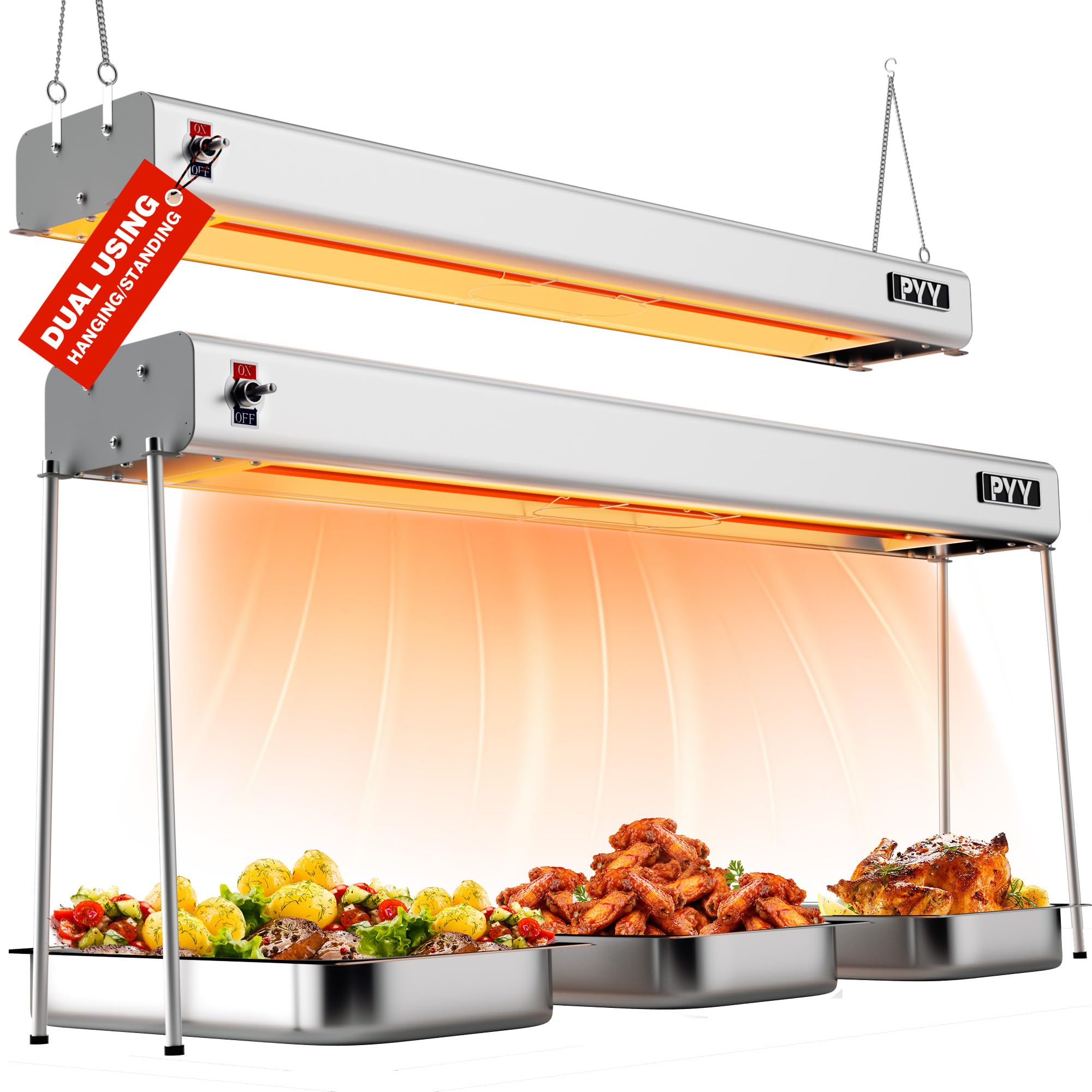 Commercial Food Heat Lamp - 35 Inch Adjustable 86-176°F (30-80°C) Aluminum Hanging Warmer for Restaurants, Buffets & Catering | 750W Electric Heater for Keeping Food Warm in Kitchens, Serving Areas & Events