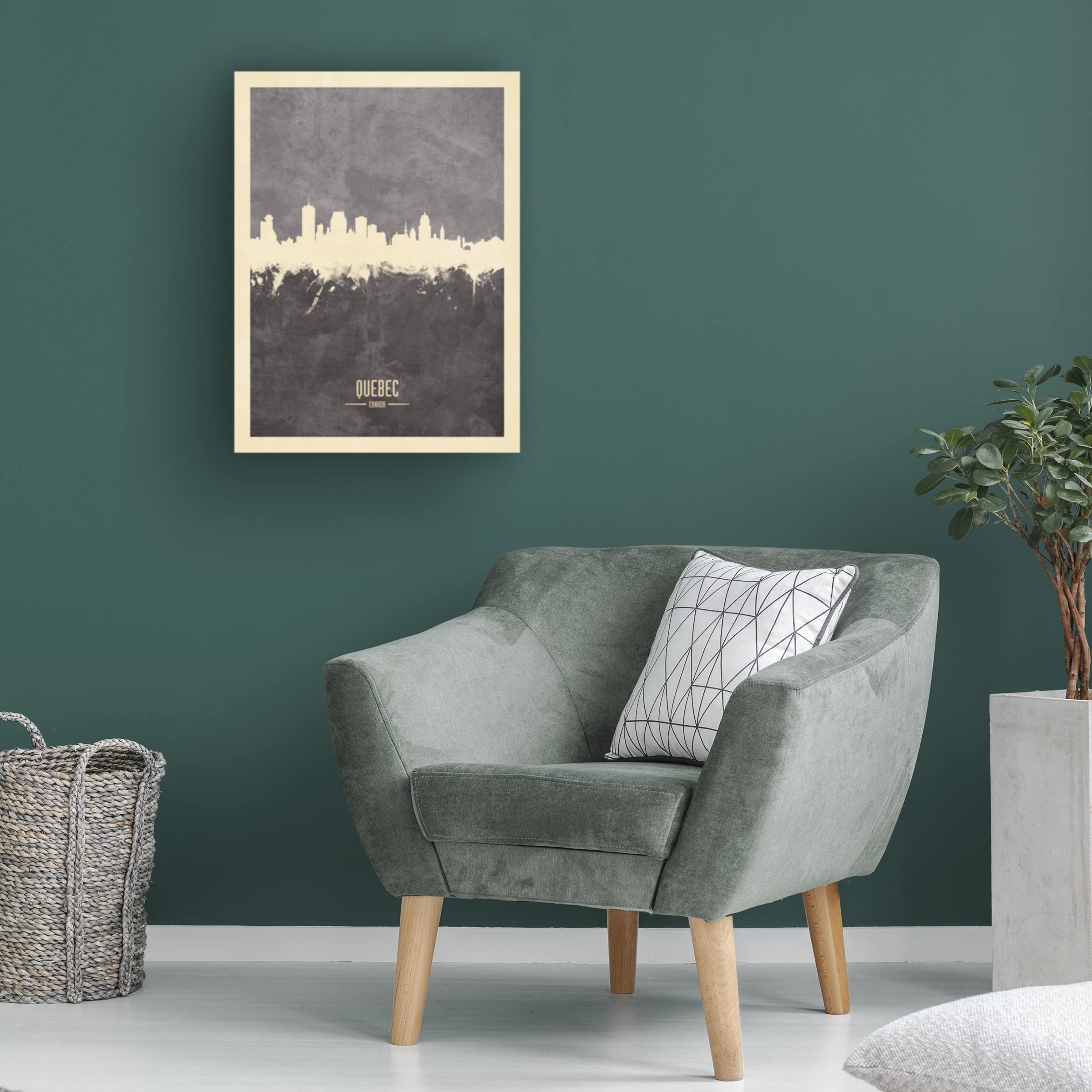 Michael Tompsett 'Quebec Canada Skyline Gray' Canvas Wall Art Print - Modern Home & Office Decor, Living Room Bedroom Wall Decor
