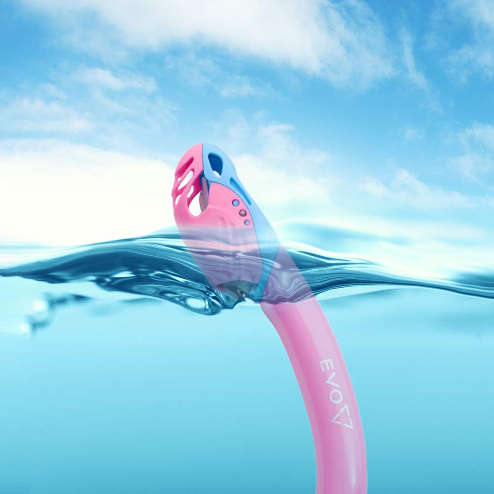 EVO One Dry Snorkel for Kids - Comfortable Snorkeling Gear with Splash Guard & Lower Purge Valve | Perfect for Swimming, Beach Vacations & Underwater Adventures | Safe & Easy Breathing for Children Ages 6-12