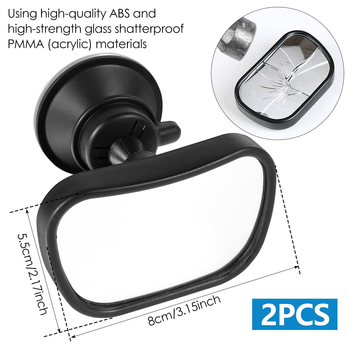 2Pcs Rear Facing Car Seat Mirrors - Universal Adjustable Baby Rear View Mirror with Wide Angle & Suction Cup for Car SUV - Perfect for Safe Baby Monitoring While Driving