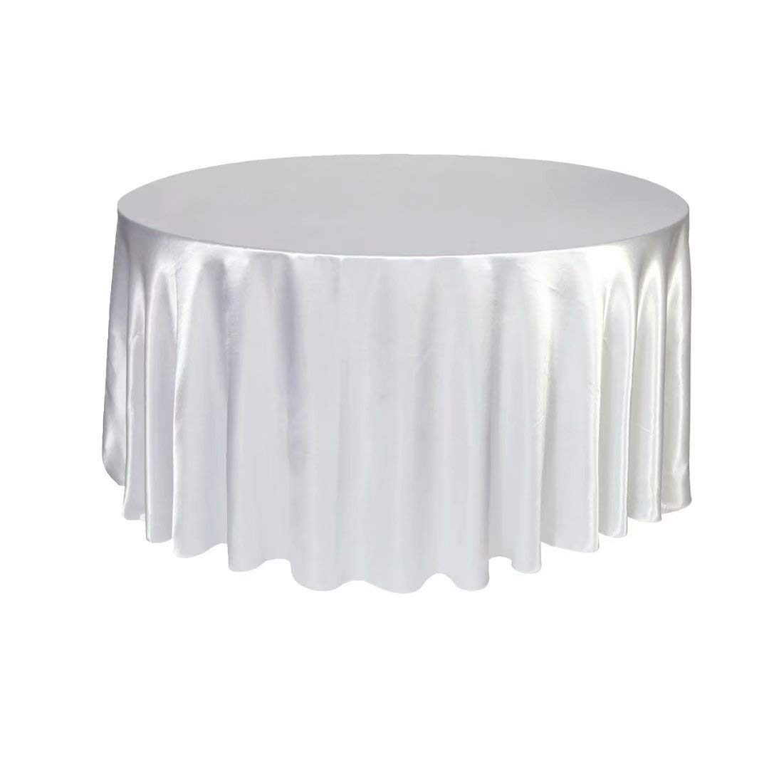 HAORUI 118-Inch Round Satin Tablecloth - Pure White Circle Table Cover for Kitchen, Buffet, Wedding & Banquet Events | Waterproof & Wrinkle-Resistant for Elegant Dining & Party Decor