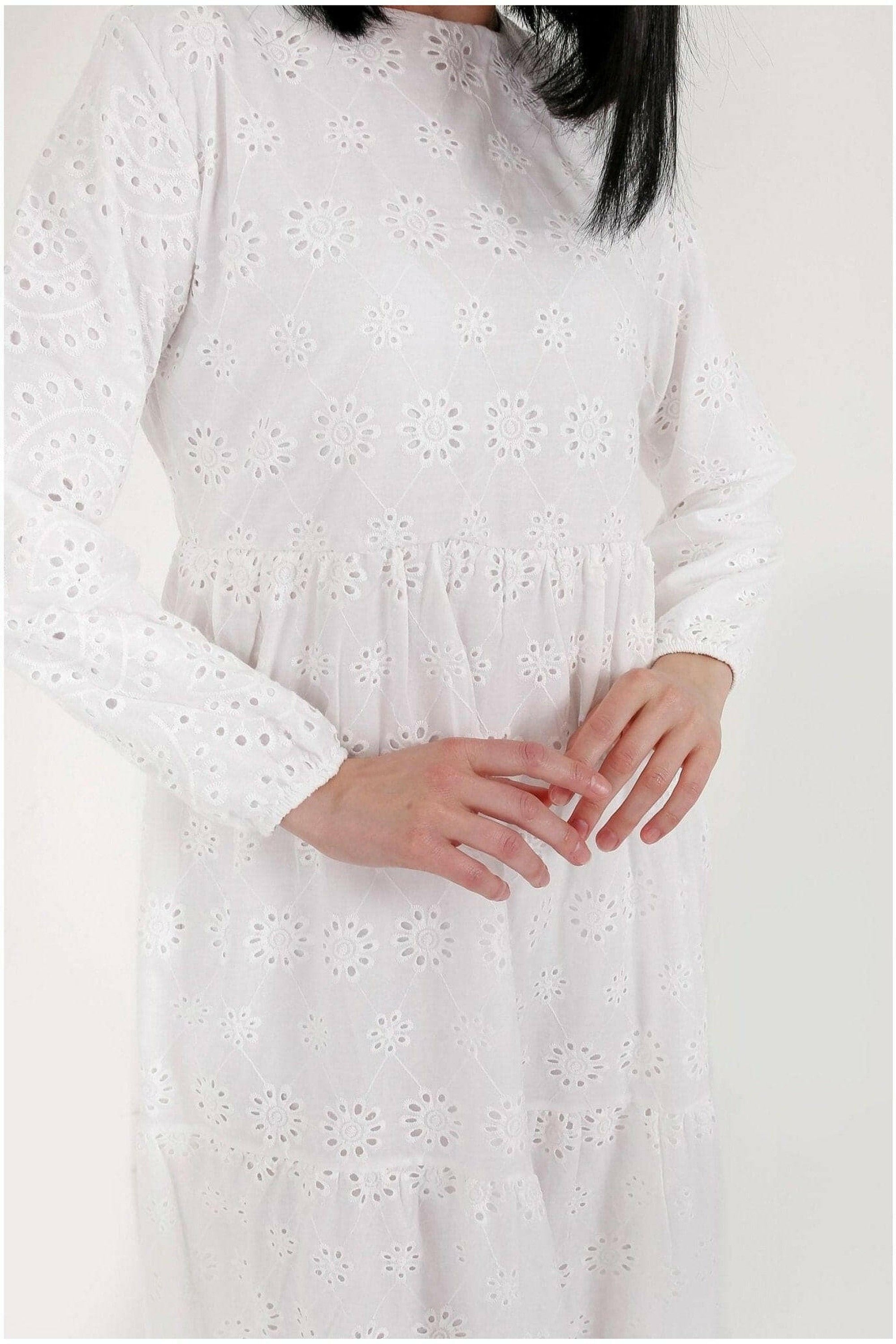 White Cotton Sienna Midi Dress - Women's Casual Summer Dress with Short Sleeves | Perfect for Beach, Vacation, and Everyday Wear