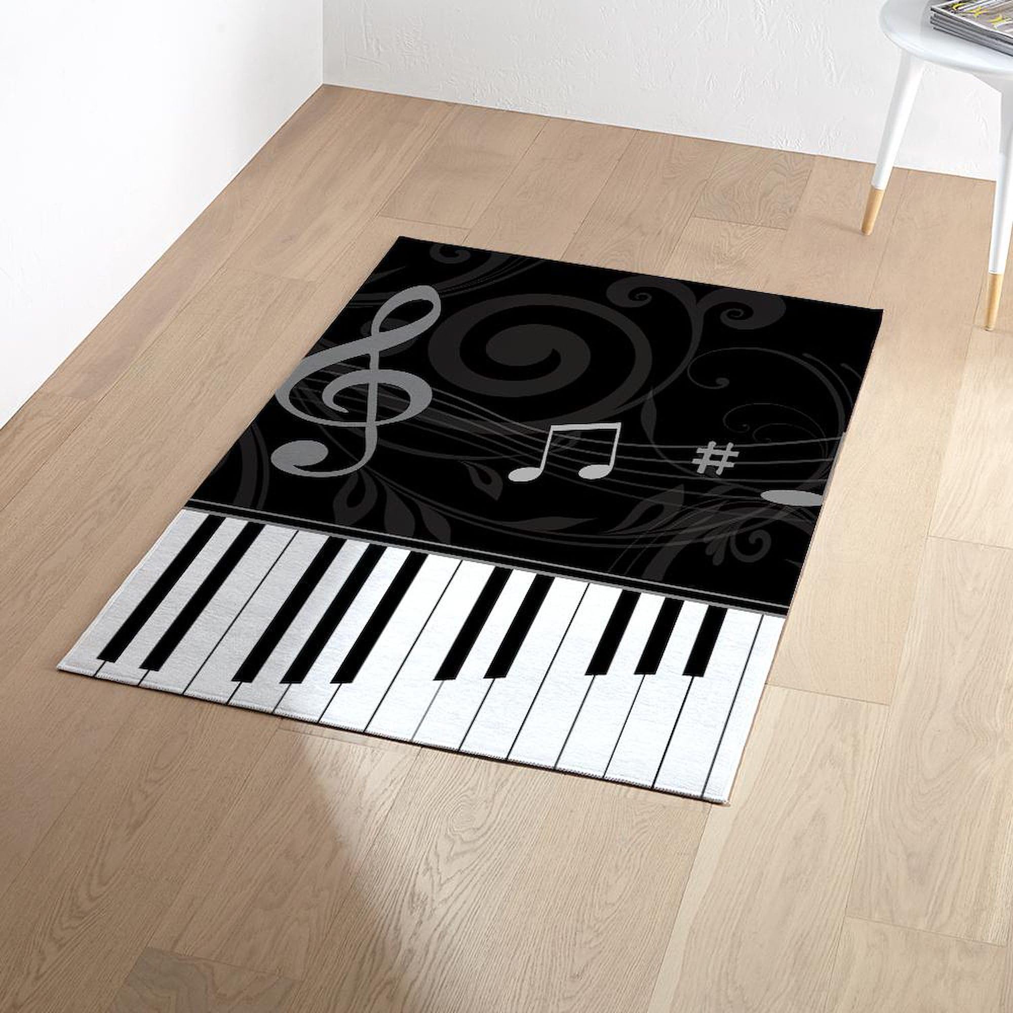 Whimsical Piano & Musical Notes Area Rug - Decorative Fabric Throw Rug for Living Room, Bedroom, or Music Studio - Non-Slip Soft Floor Mat