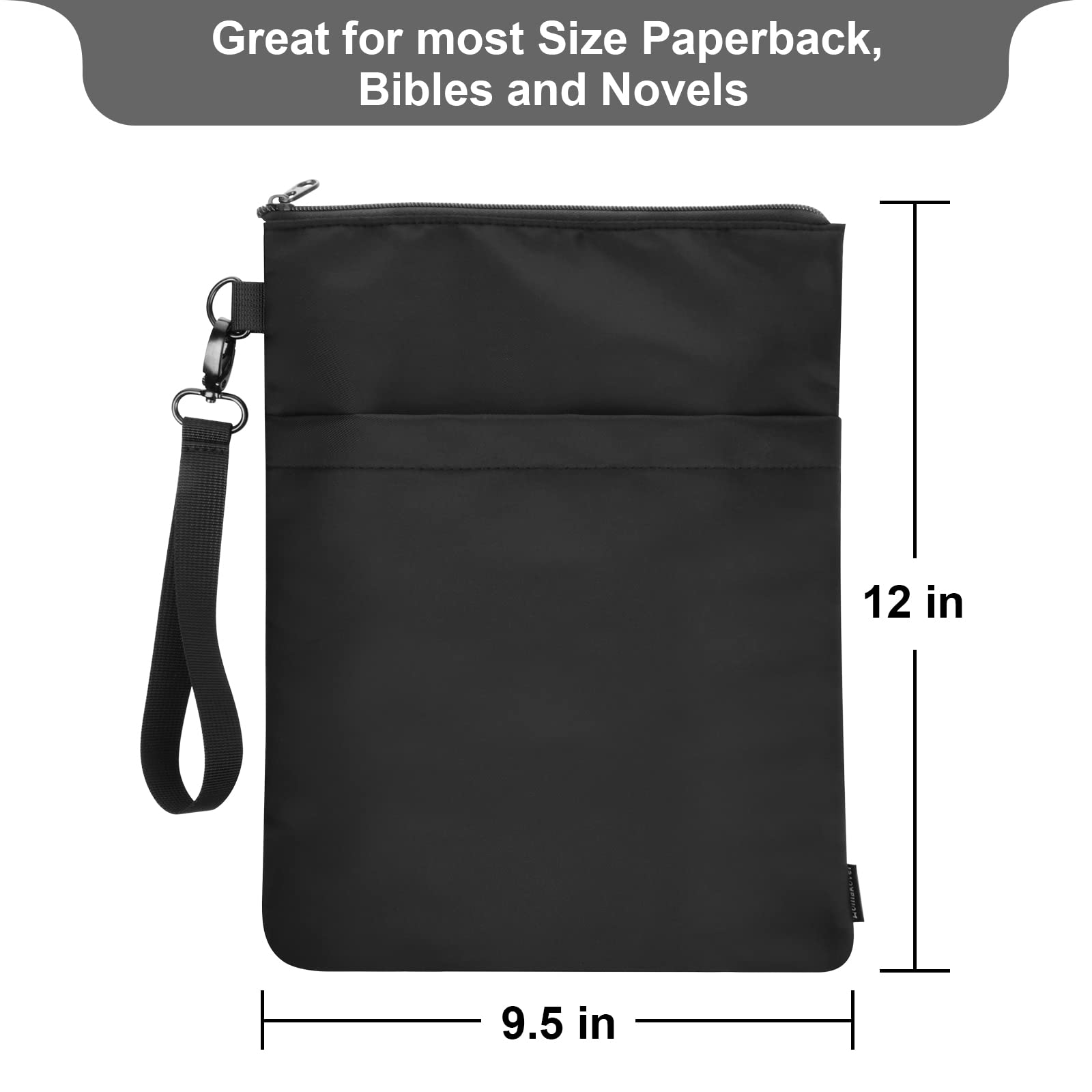 Zippered Book Sleeve Protector - Waterproof Travel Book Cover for Paperbacks & Hardcovers with Front Pocket & Handle Strap - Perfect Gift for Book Lovers (Black) - Ideal for Commuting, Air Travel, and Library Visits
