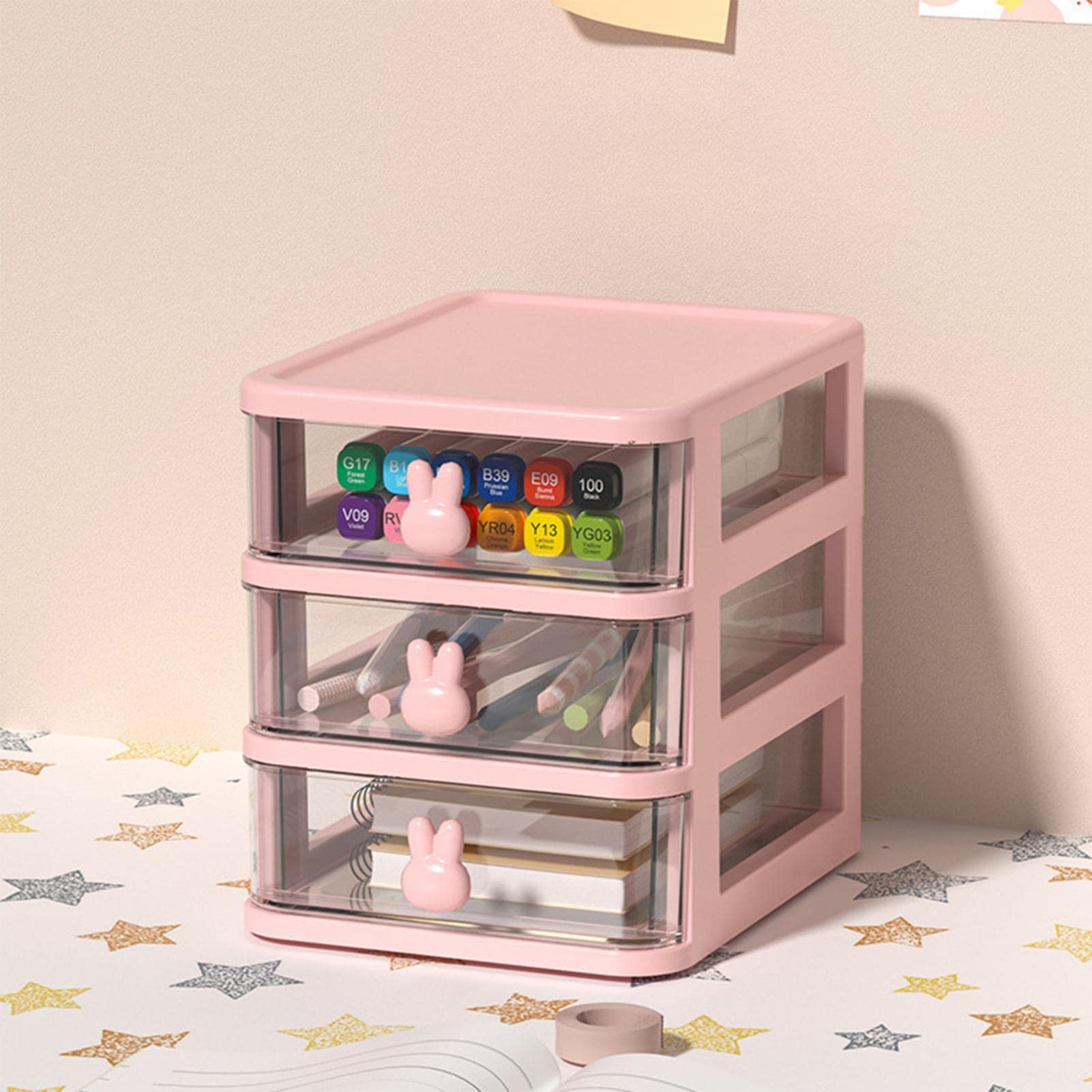 4-Tier Clear Small Desk Organizer with Drawer - Perfect for Cosmetics, Makeup, Arts & Crafts, Stationery | Compact Desktop Storage Solution for Home, Office & Vanity
