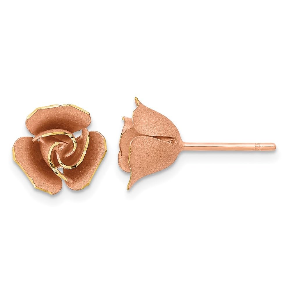 14K Rose Gold Diamond Cut Rose Stud Earrings for Women - Satin Finish, 0.36 Inch (9mm) - Elegant Gift for Valentine's Day, Anniversary & Special Occasions