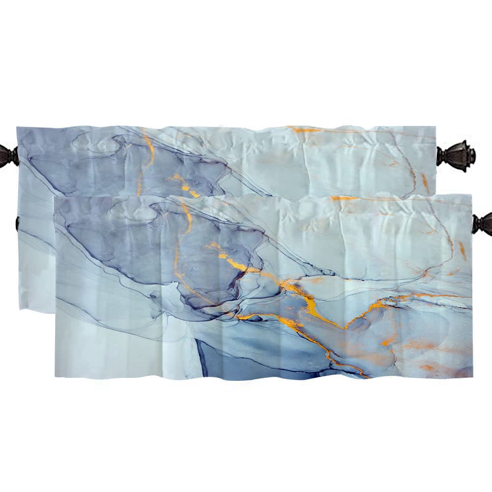 Abstract Teal & Blue Window Valance Curtains 52x18 Inch 2 Pack for Living Room Decor