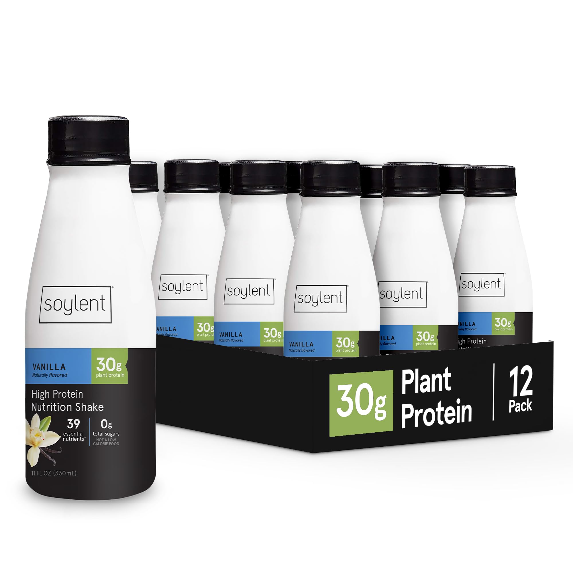 Soylent Complete Protein Shake Vanilla - 30g Plant-Based Vegan Protein, Dairy Free, Zero Sugar, Ready to Drink Meal Replacement (11oz, 12 Pack) - Perfect for Post-Workout Recovery, Busy Mornings & On-the-Go Nutrition