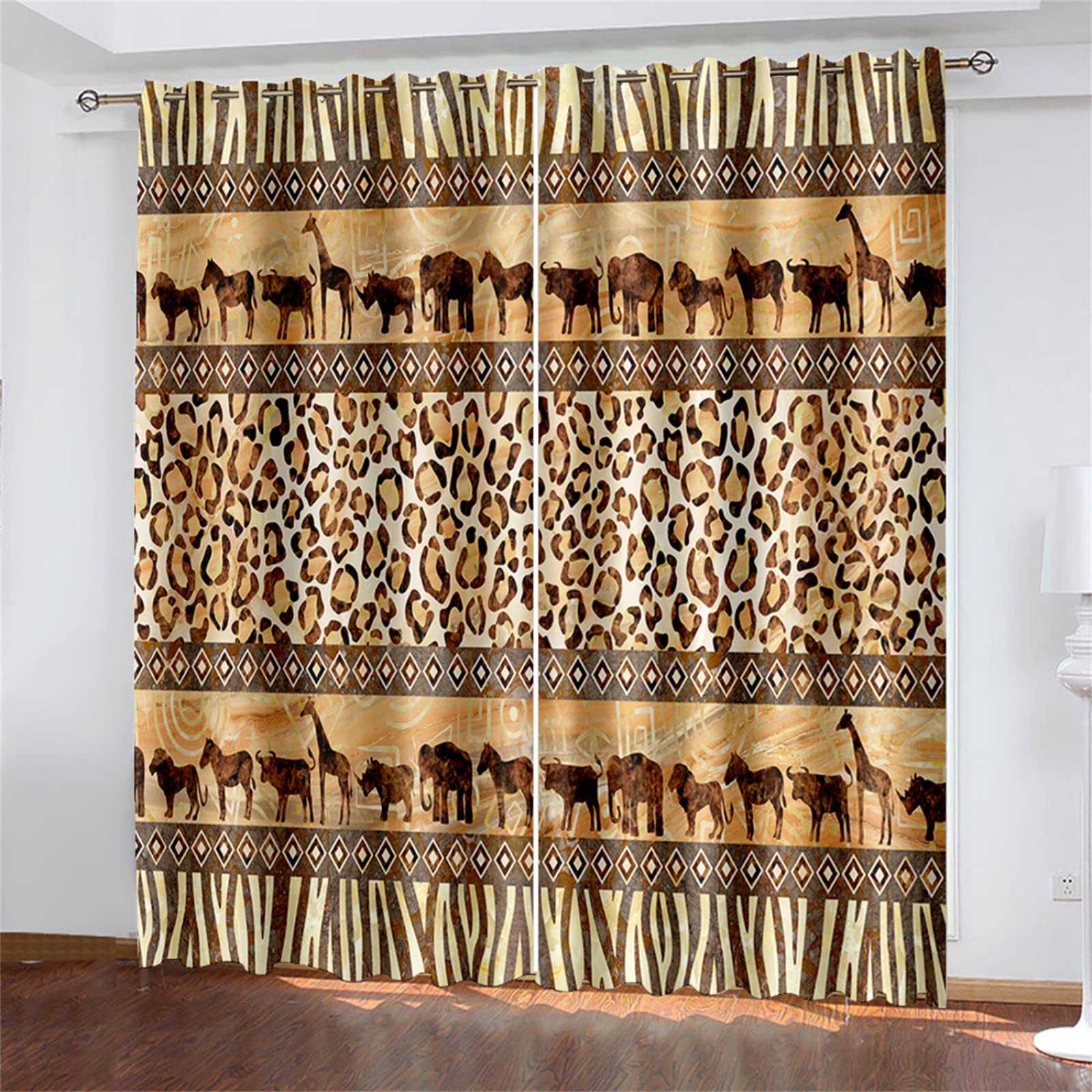 Abstract Leopard Print Blackout Curtains - African Animal 3D Printed Drapes (108