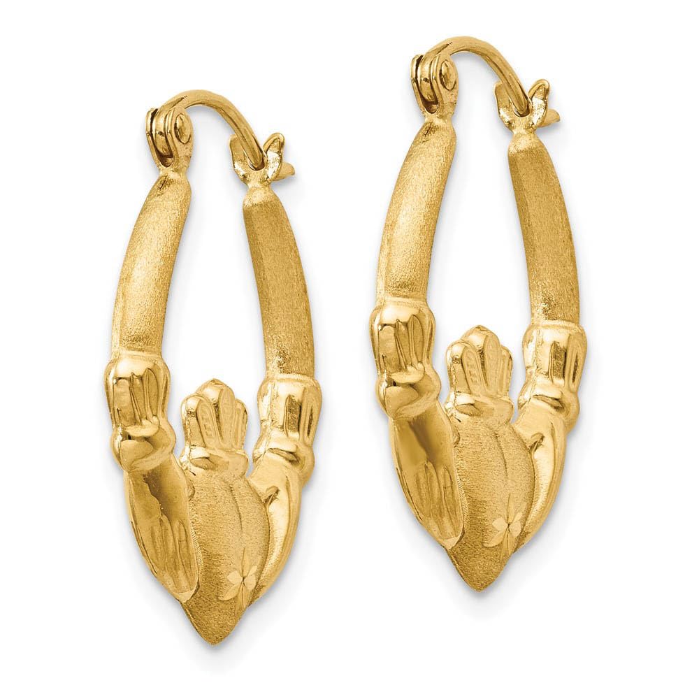 14k Yellow Gold Black Bow Claddagh Hoop Earrings 20mm - Perfect for Celtic Weddings